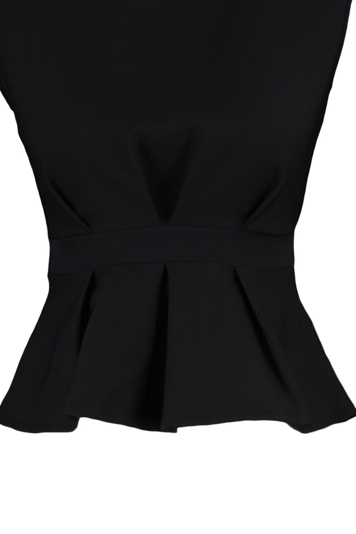 Black Fitted Crew Neck Blouse, , large image number 6