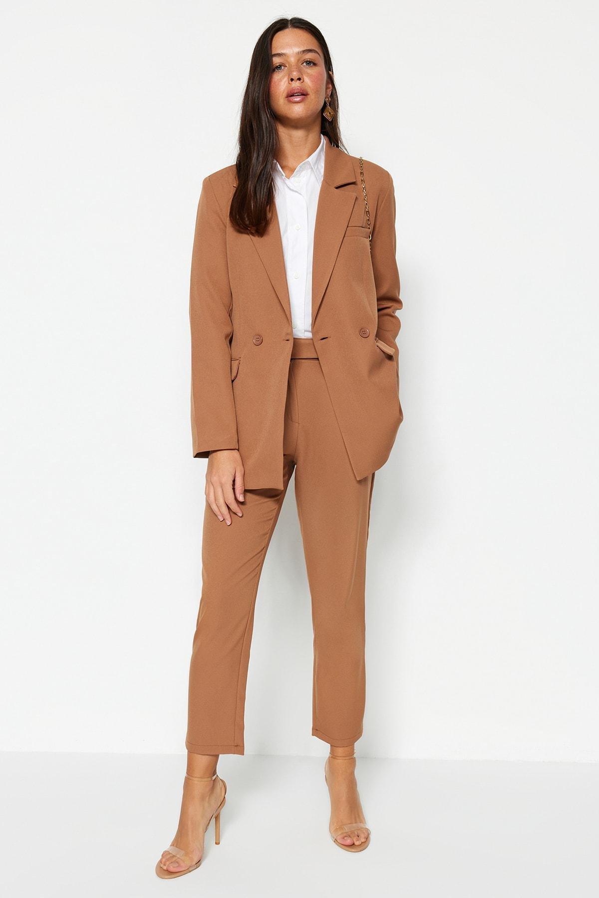 Beige Lapel Collar Co-Ord Set, , large image number 1
