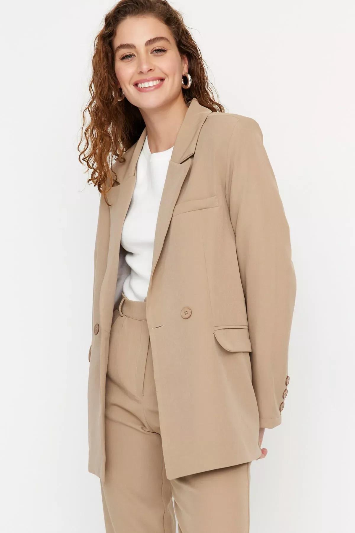 Beige Lapel Collar Co-Ord Set, Brown, large image number 2