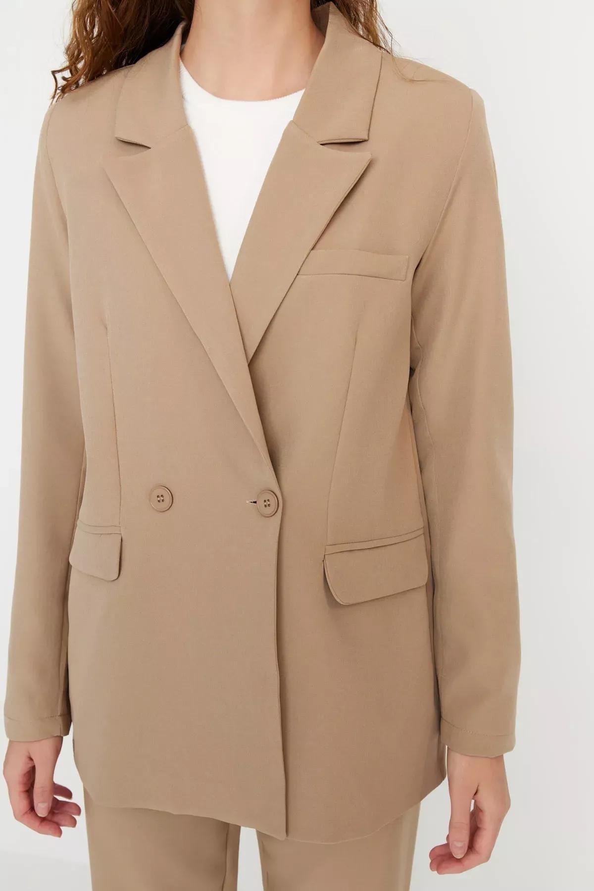 Beige Lapel Collar Co-Ord Set, Brown, large image number 3