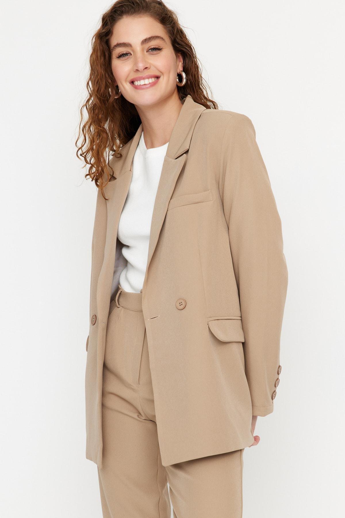 Beige Lapel Collar Co-Ord Set, , large image number 4