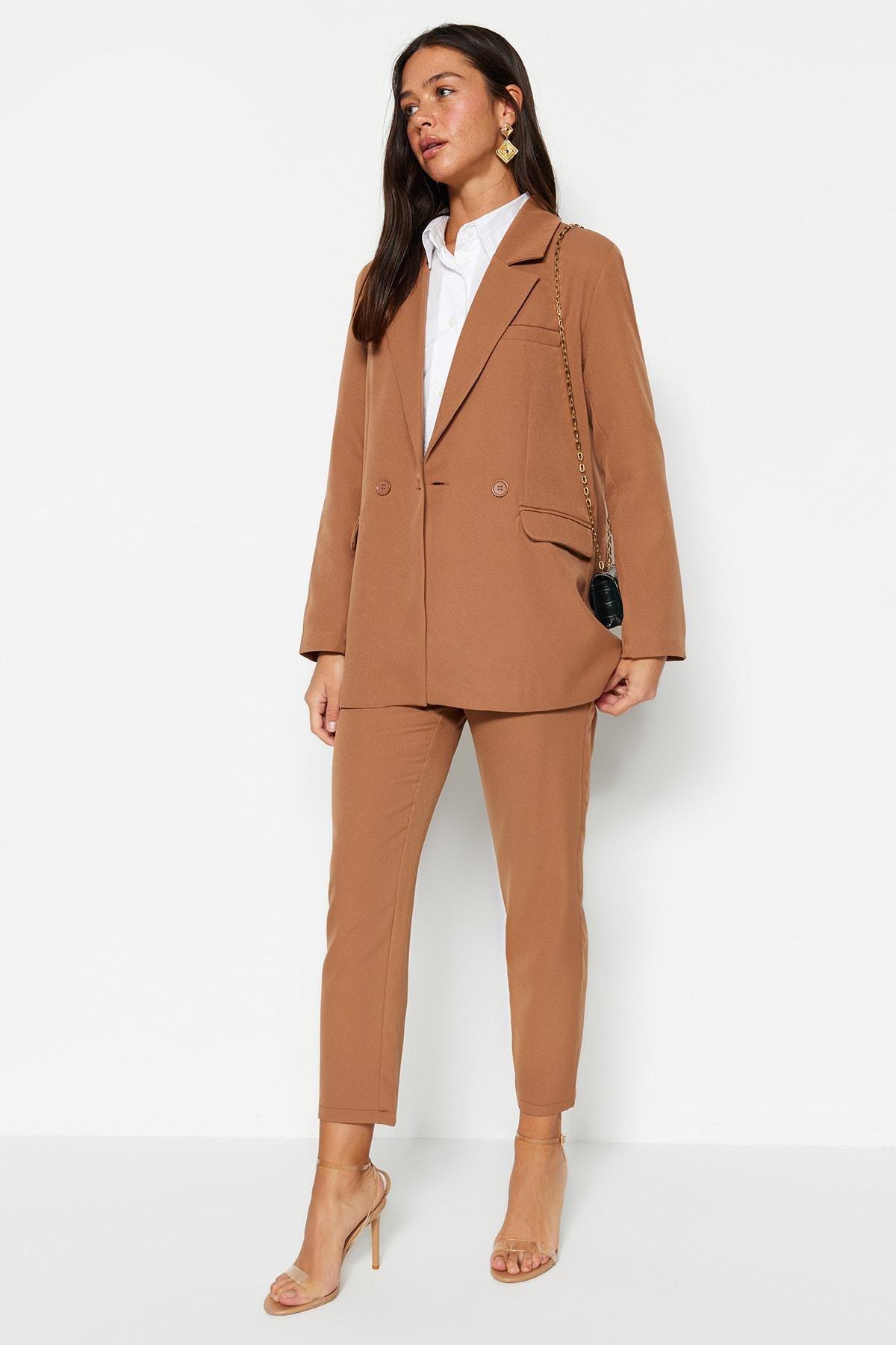 Beige Lapel Collar Co-Ord Set, , large image number 5