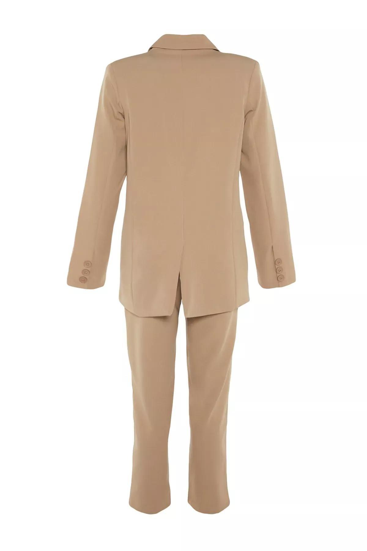 Beige Lapel Collar Co-Ord Set, Brown, large image number 6