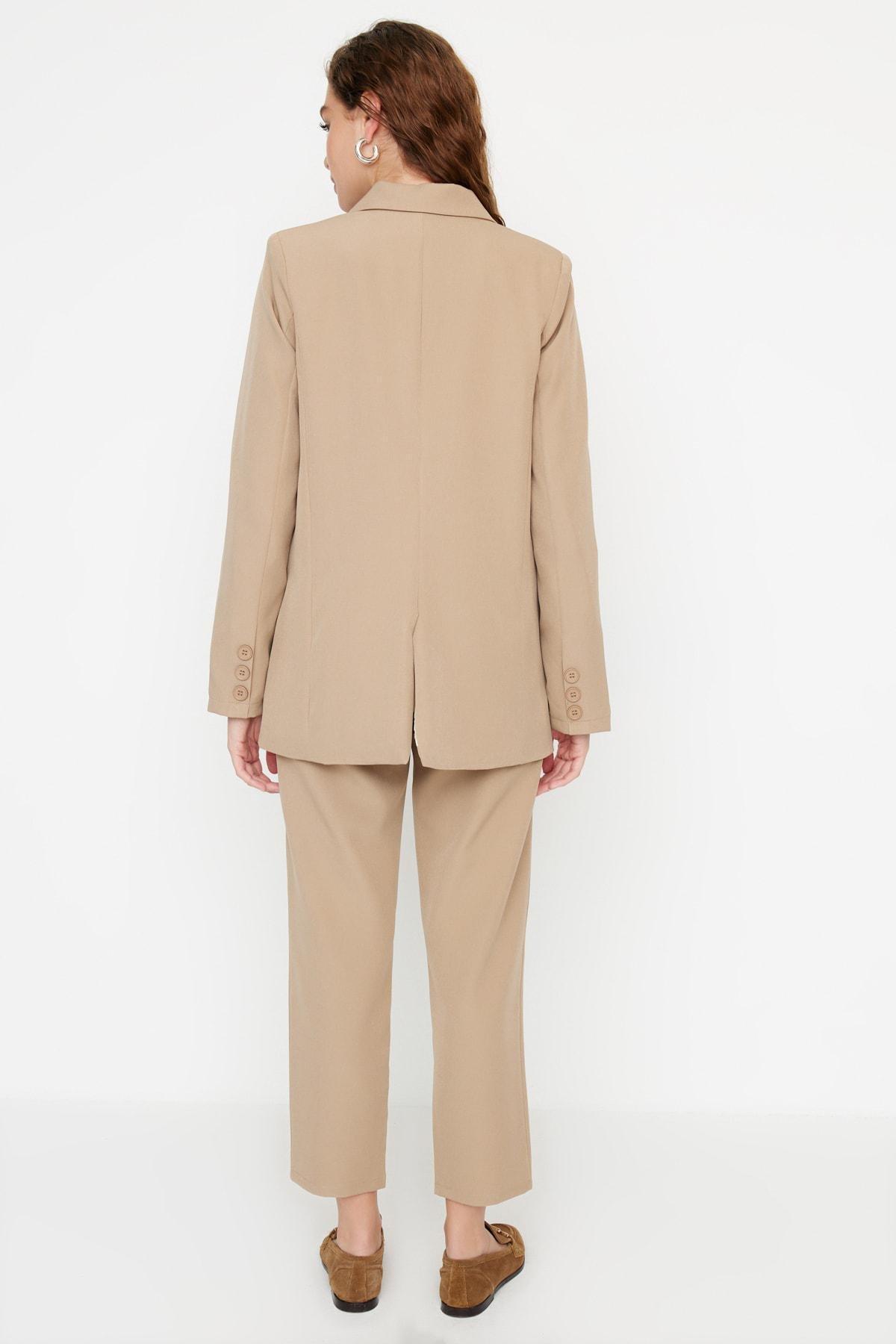 Beige Lapel Collar Co-Ord Set, , large image number 8