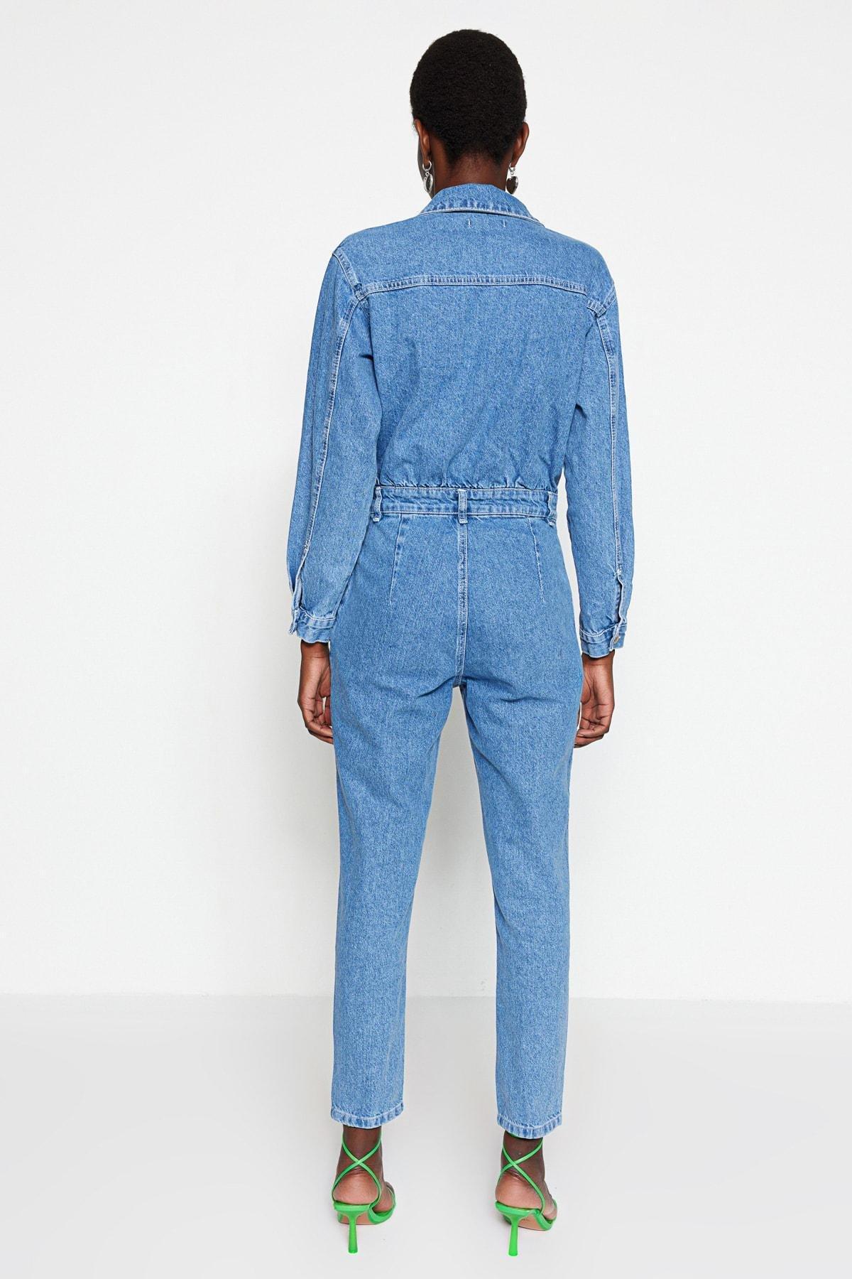 Trendyol - Blue Shirt Collar Jumpsuit