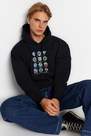 Trendyol - Black Graphic Hooded Sweatshirt