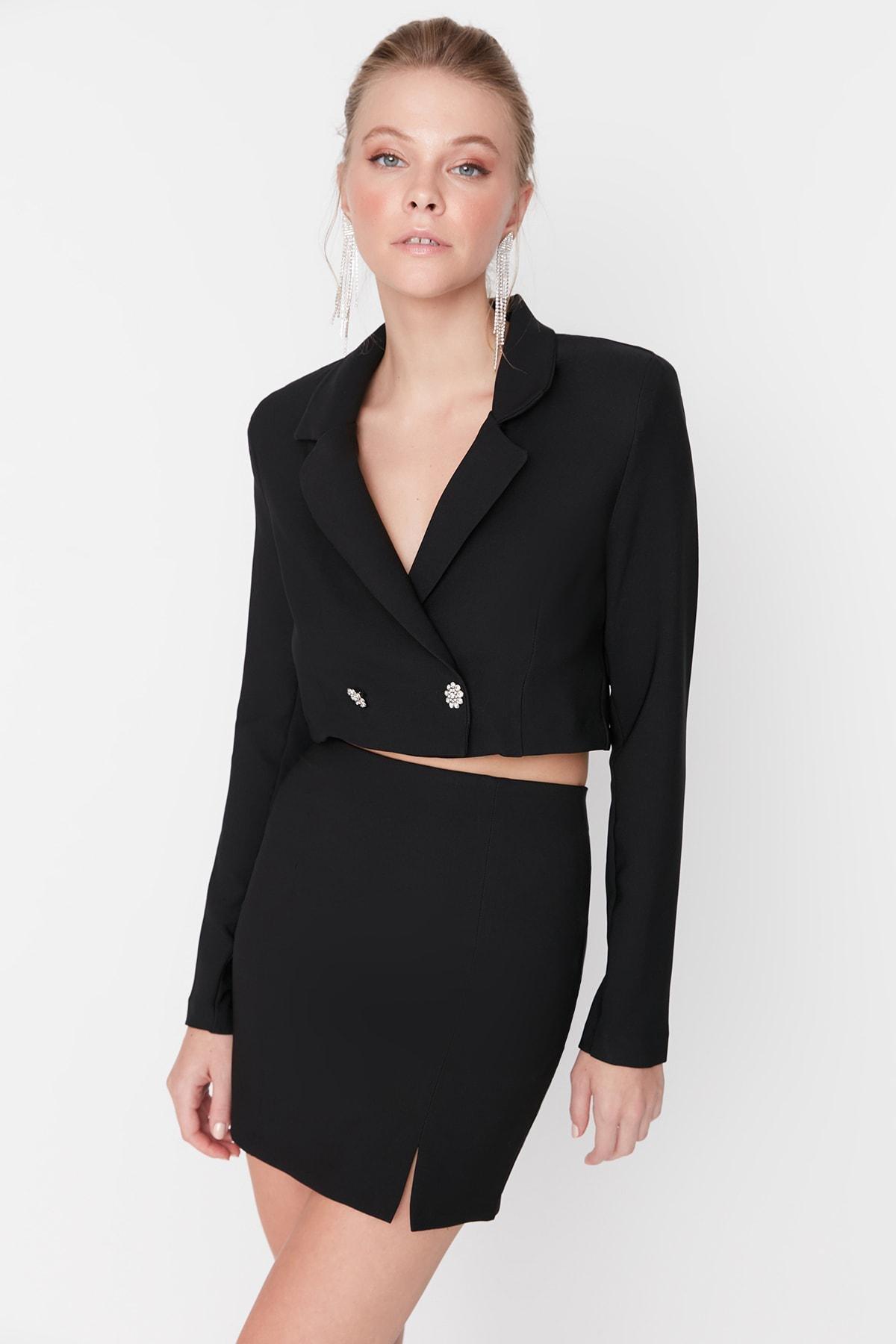 Black A-Line Mini Skirt, , large image number 1