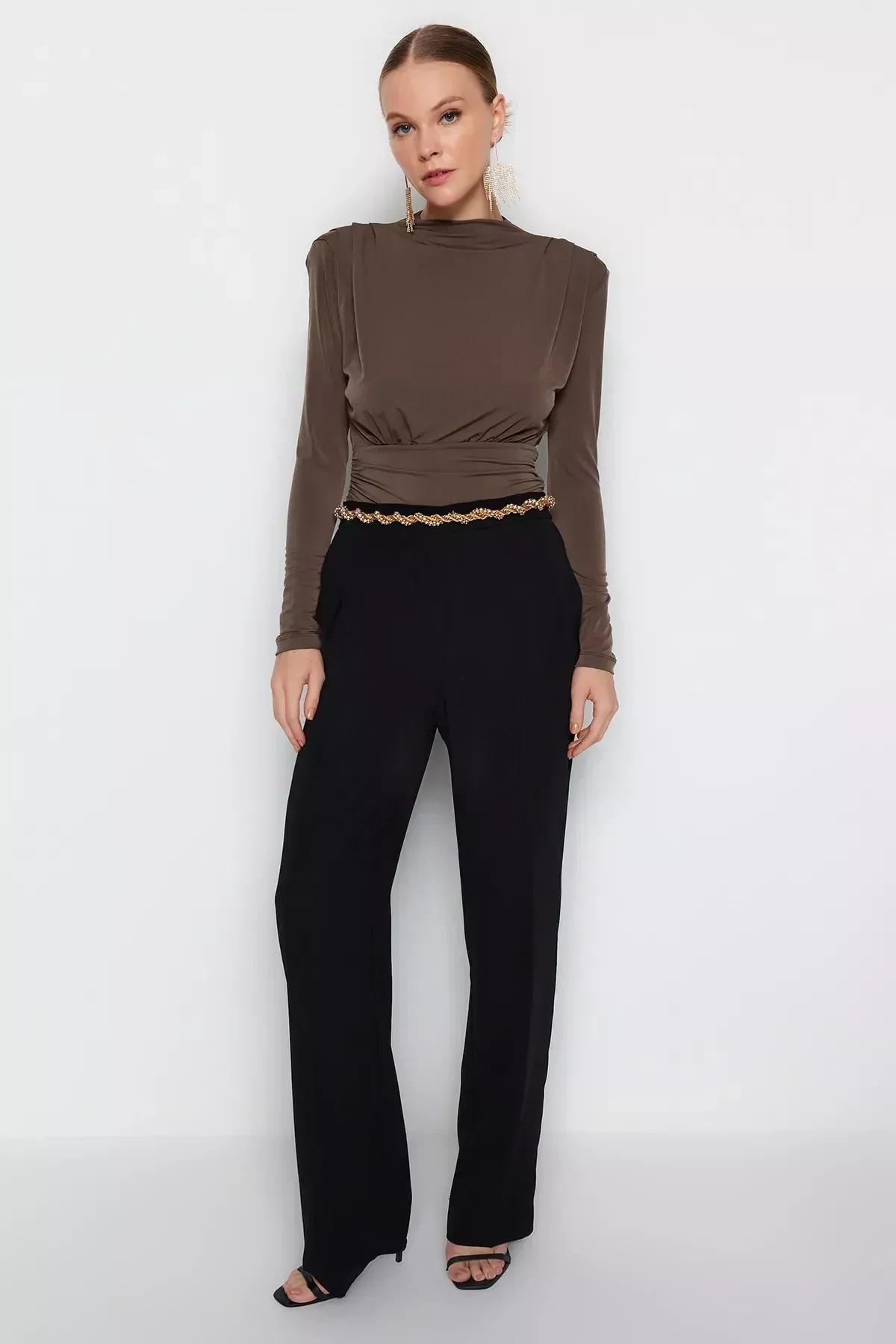 Brown Knitted Draped Body, Brown, large image number 1