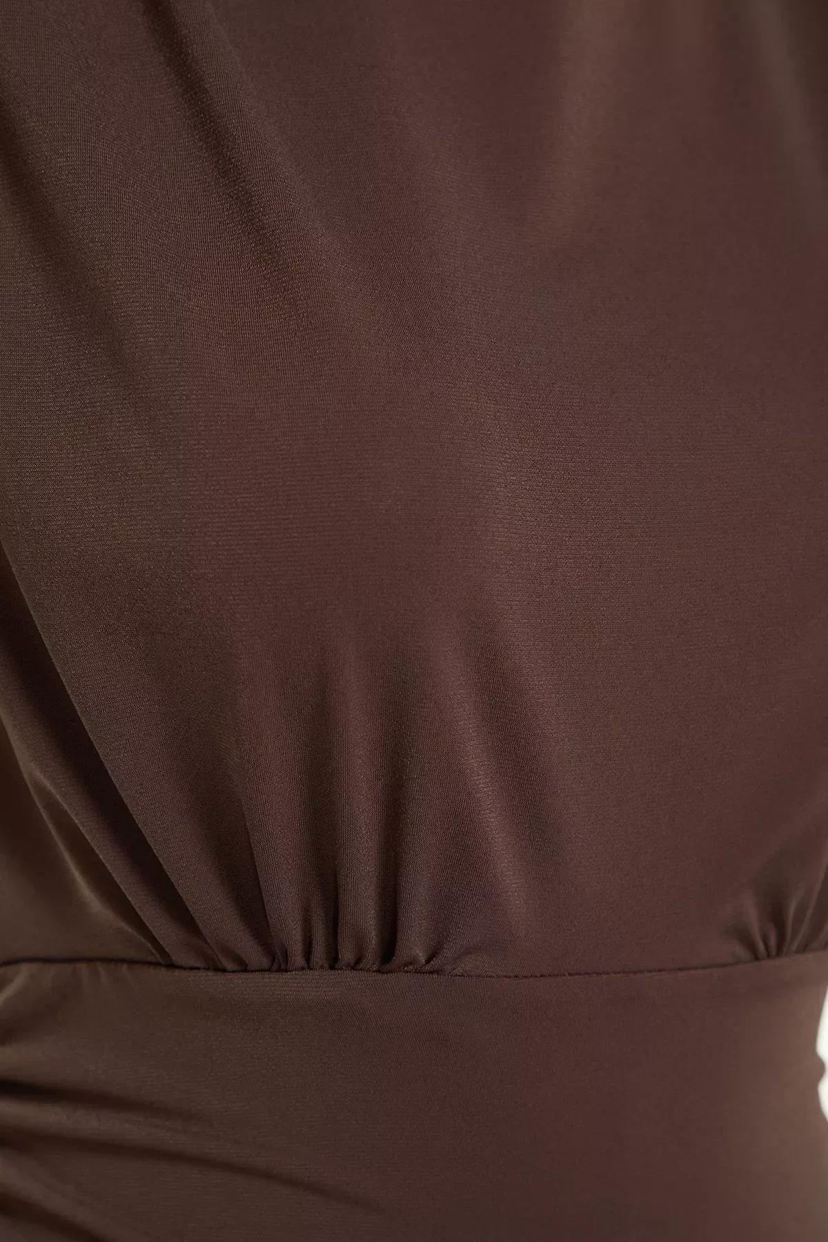Brown Knitted Draped Body, Brown, large image number 3