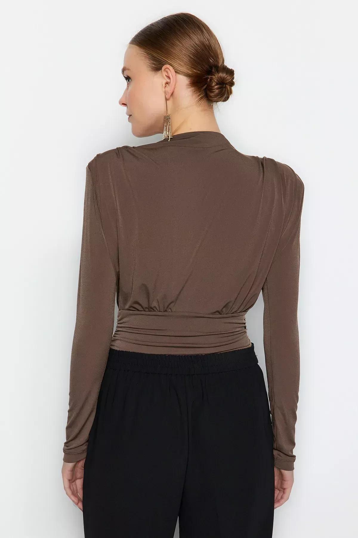 Brown Knitted Draped Body, Brown, large image number 4