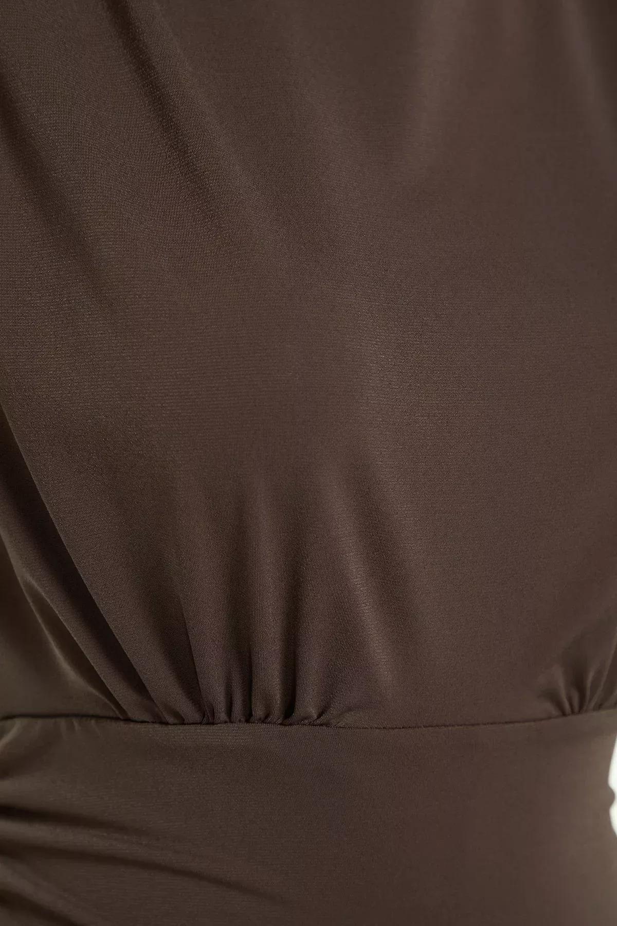 Brown Knitted Draped Body, Brown, large image number 5