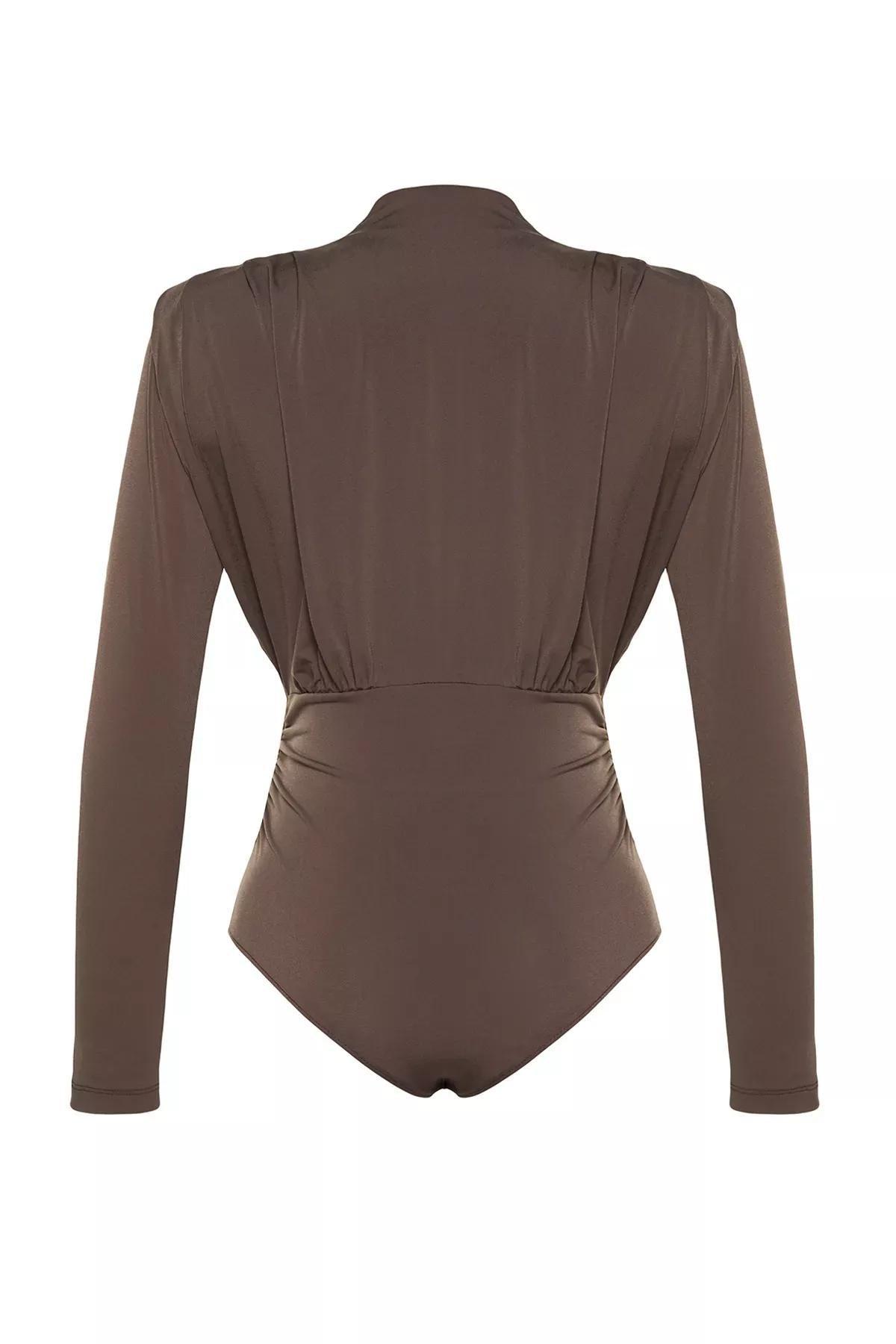 Brown Knitted Draped Body, Brown, large image number 6