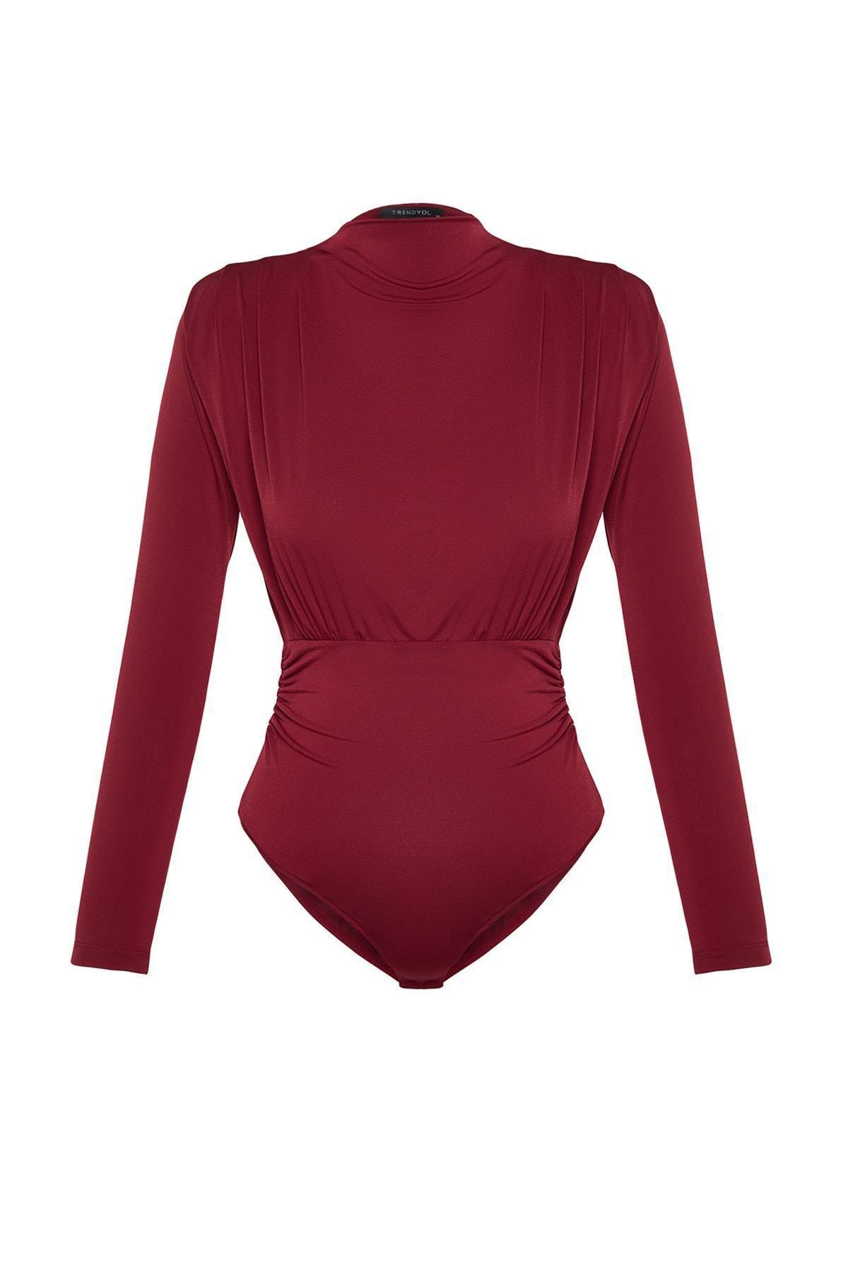 Burgundy Draped Snap Bodysuit, , large image number 5
