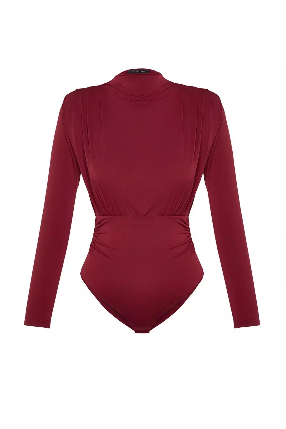 Burgundy Draped Snap Bodysuit, Burgundy, large image number 5