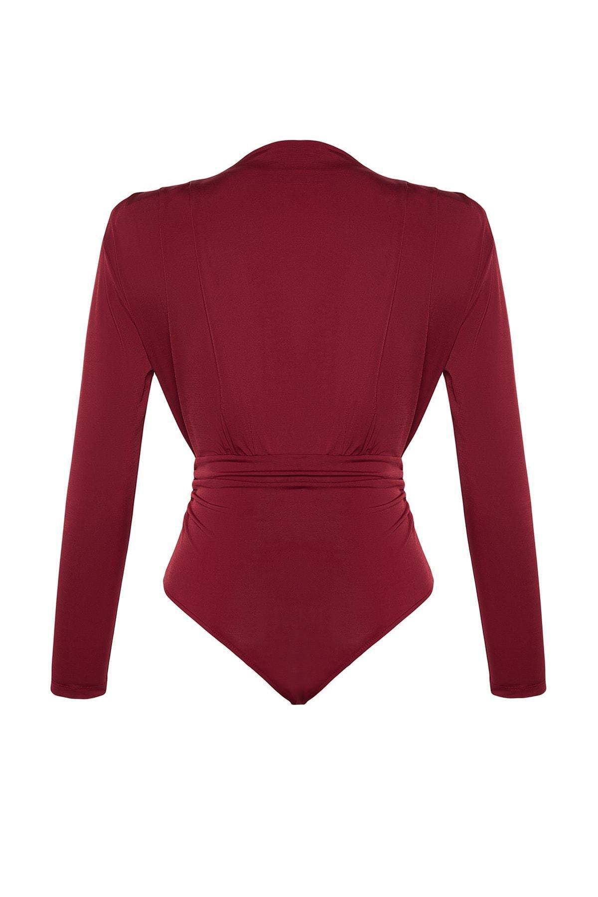 Burgundy Draped Snap Bodysuit, , large image number 7