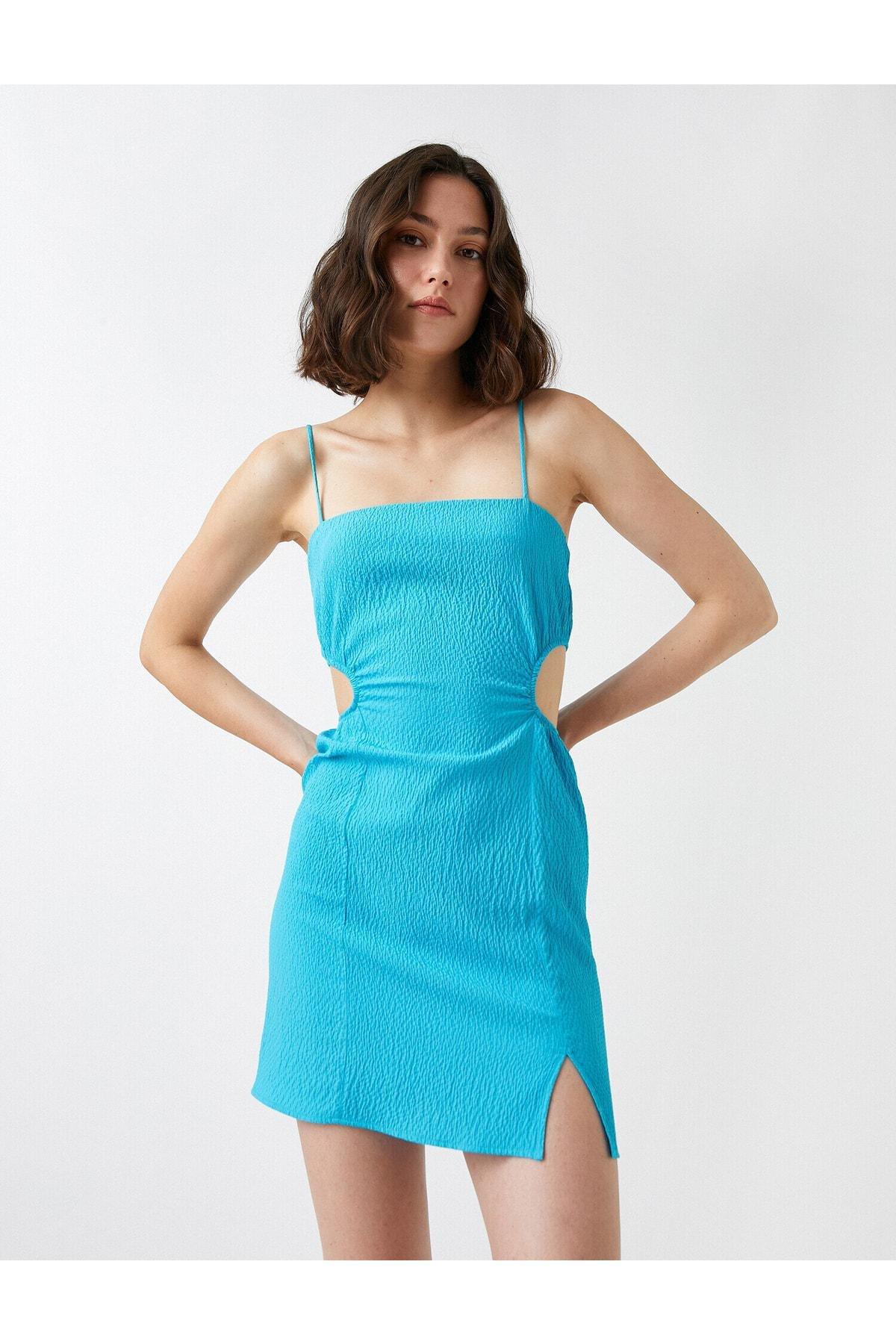 Koton - Blue Thin Straps With Slit Cut-Out Mini Dress