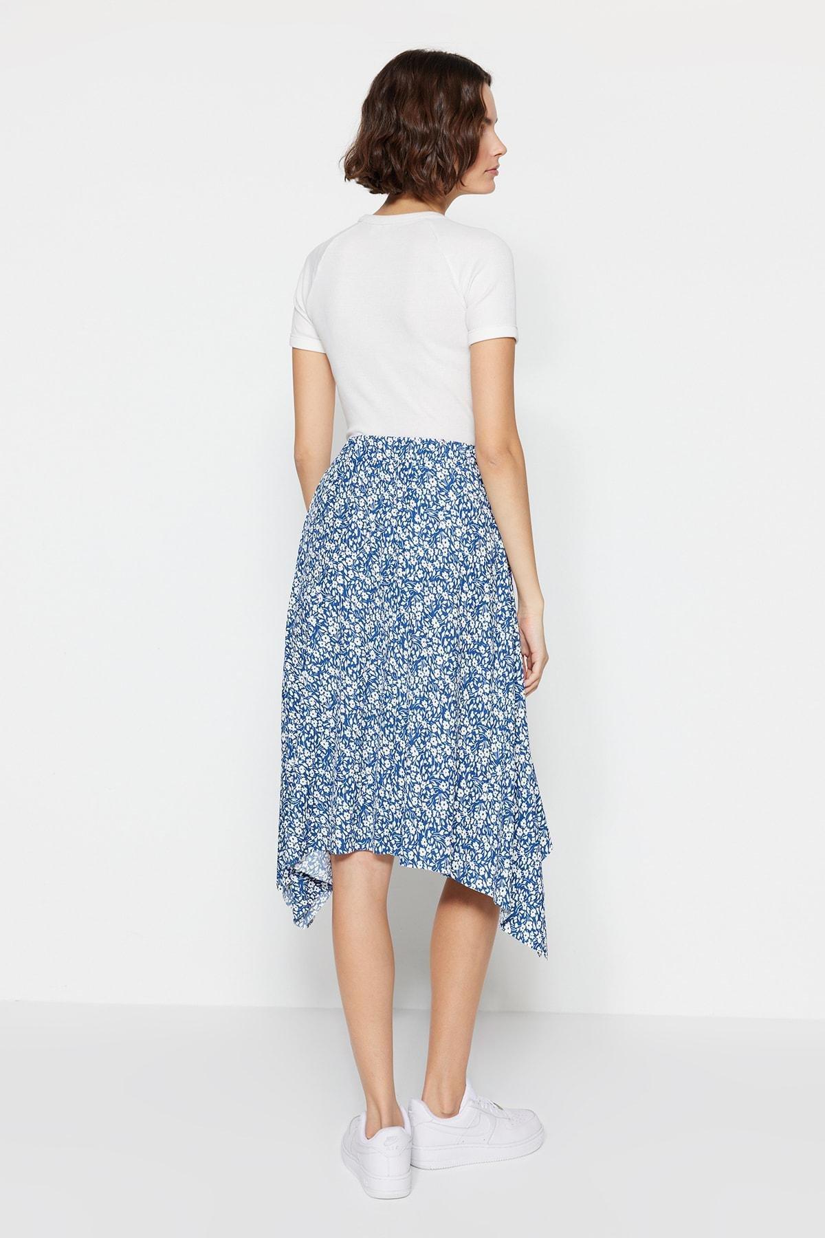 Blue Asymmetric Animal Print Midi Skirt <br>, , large image number 5