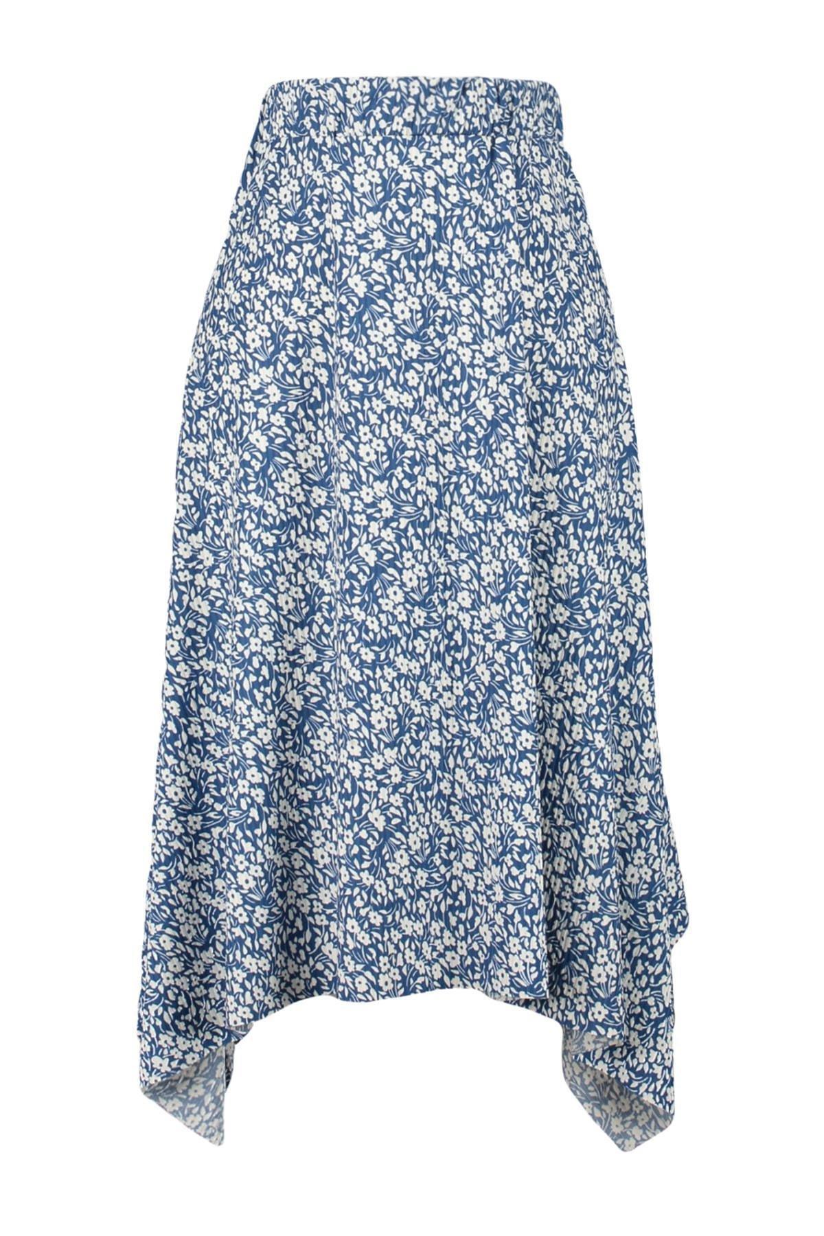 Blue Asymmetric Animal Print Midi Skirt <br>, , large image number 6