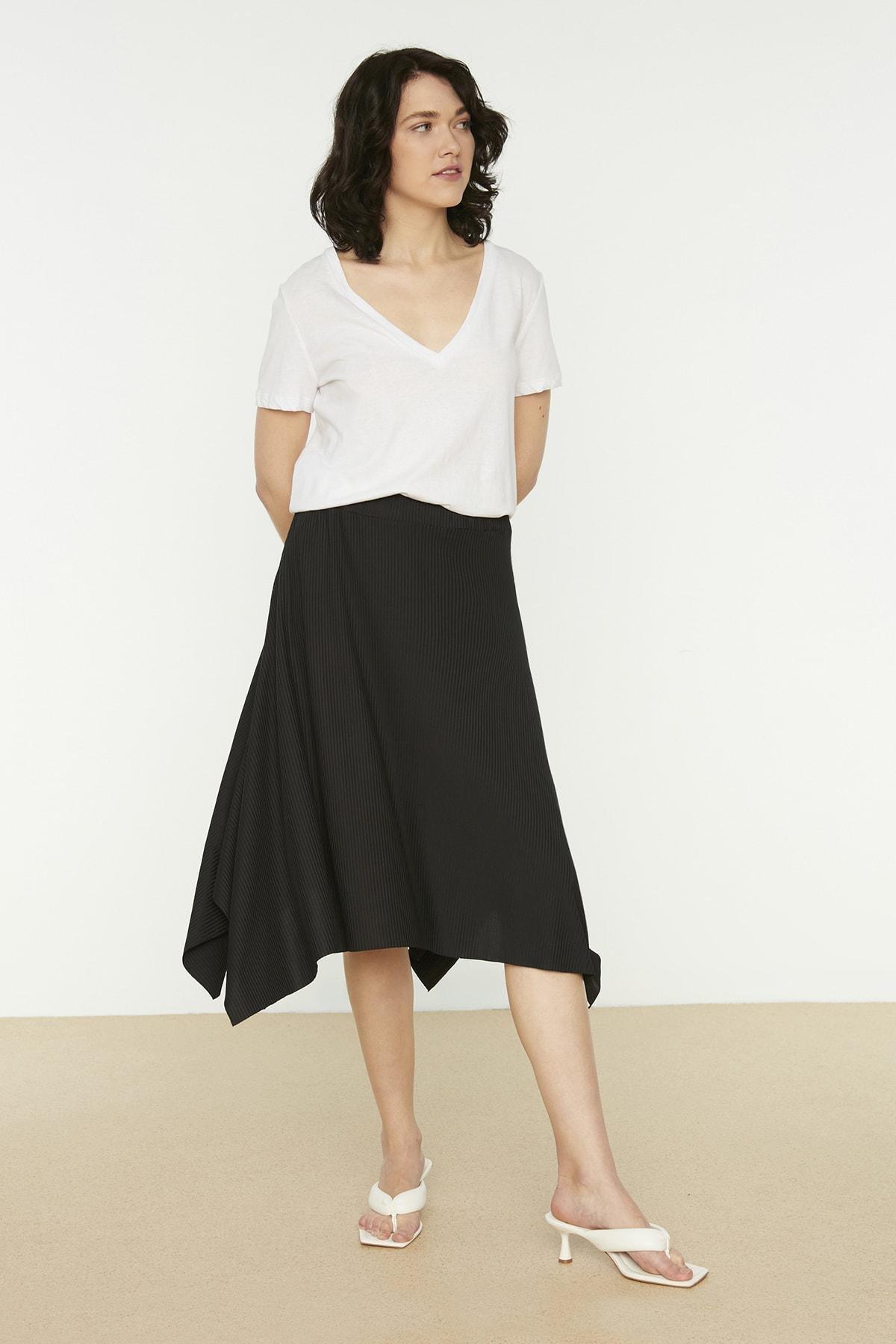 Black Asymmetric Animal Print Midi Skirt, , large image number 0