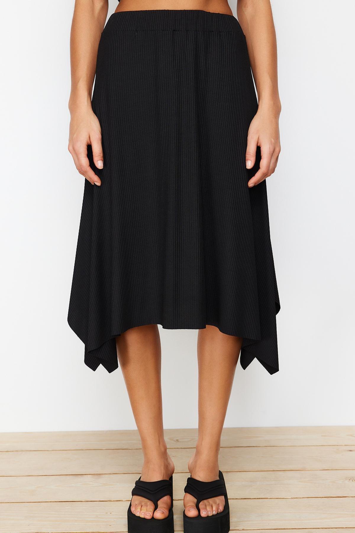 Black Asymmetric Animal Print Midi Skirt, , large image number 5