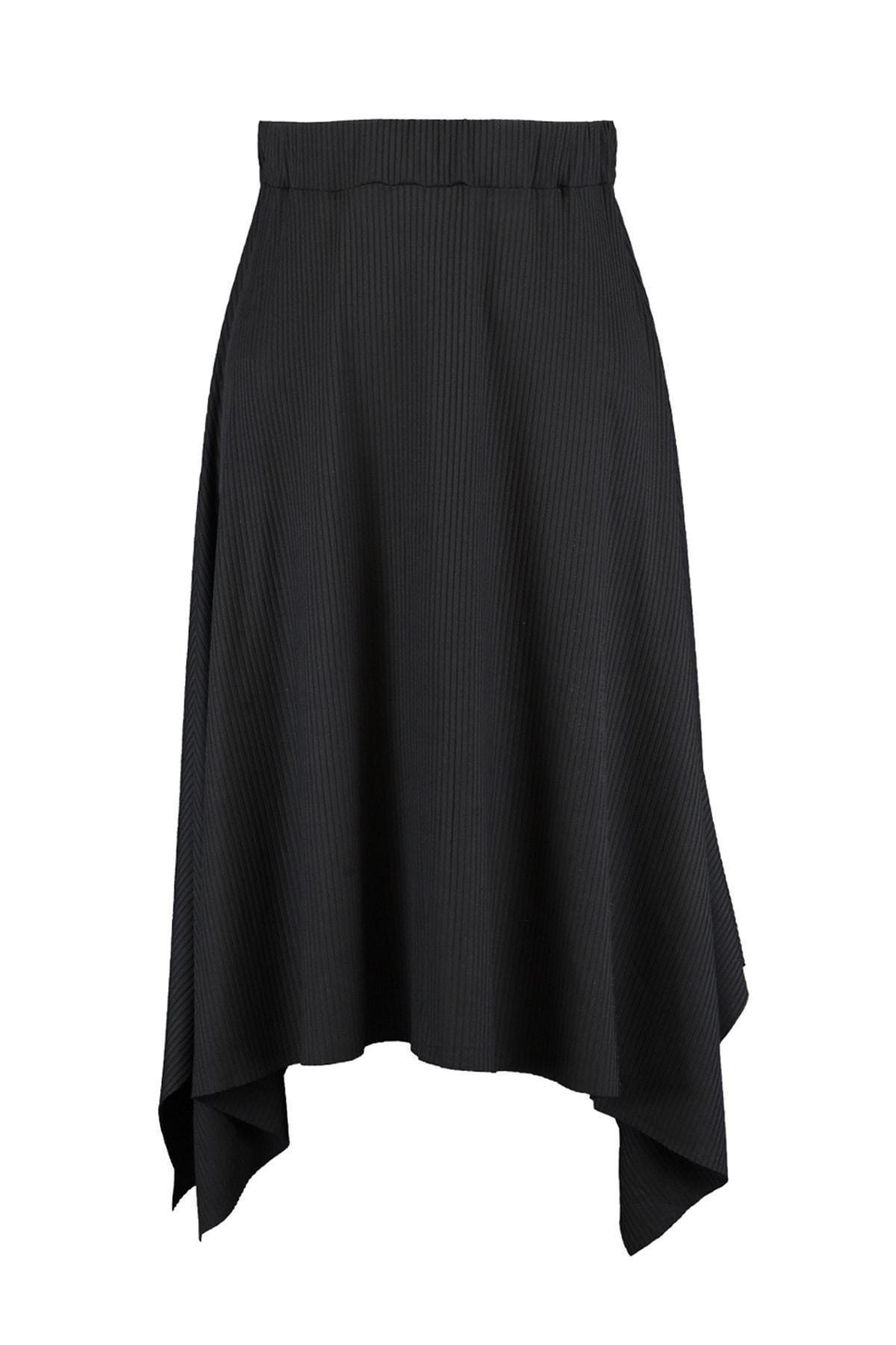 Black Asymmetric Animal Print Midi Skirt, , large image number 7