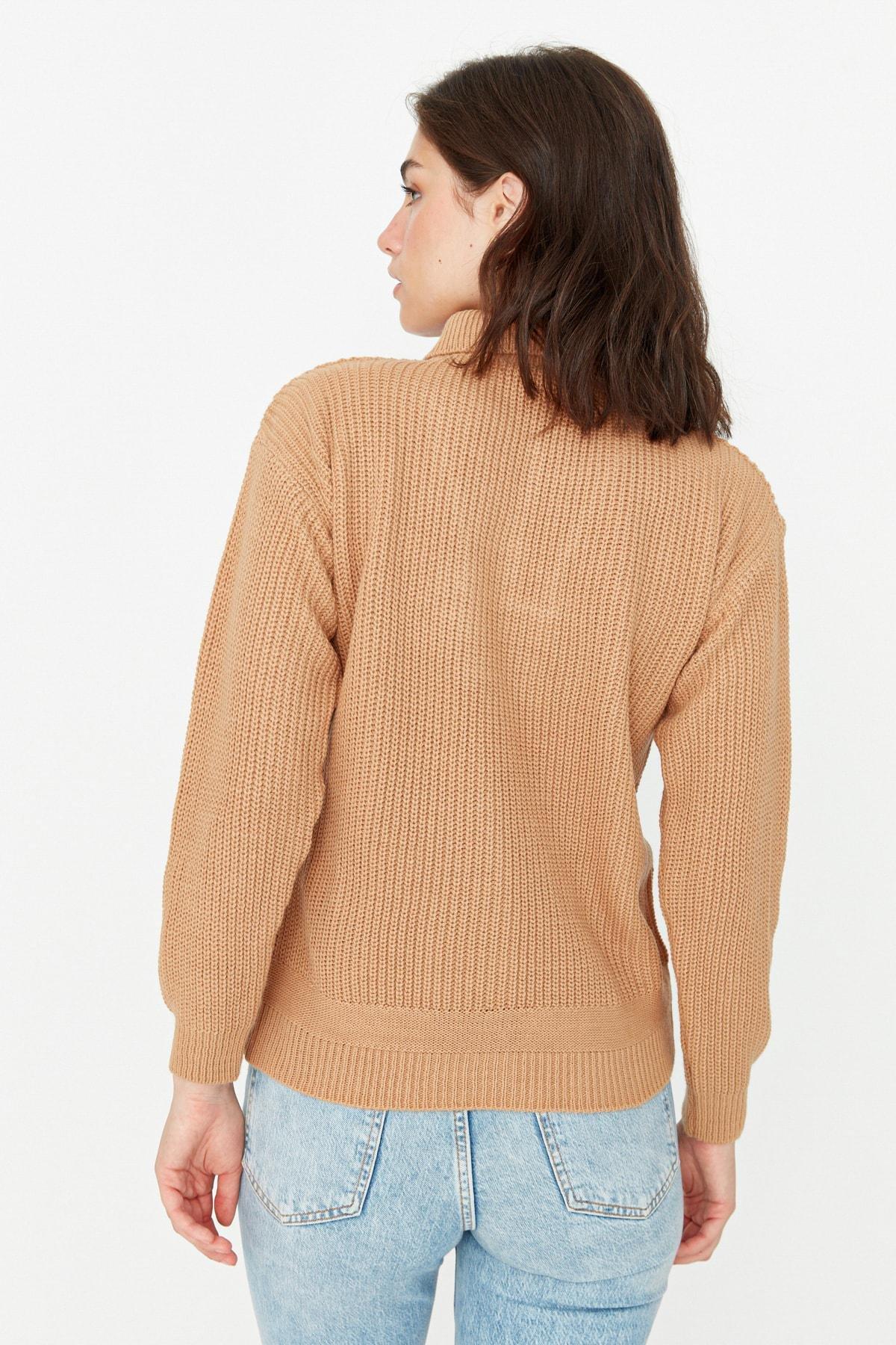 Brown Collar Detailed Knitwear Sweater, , large image number 4