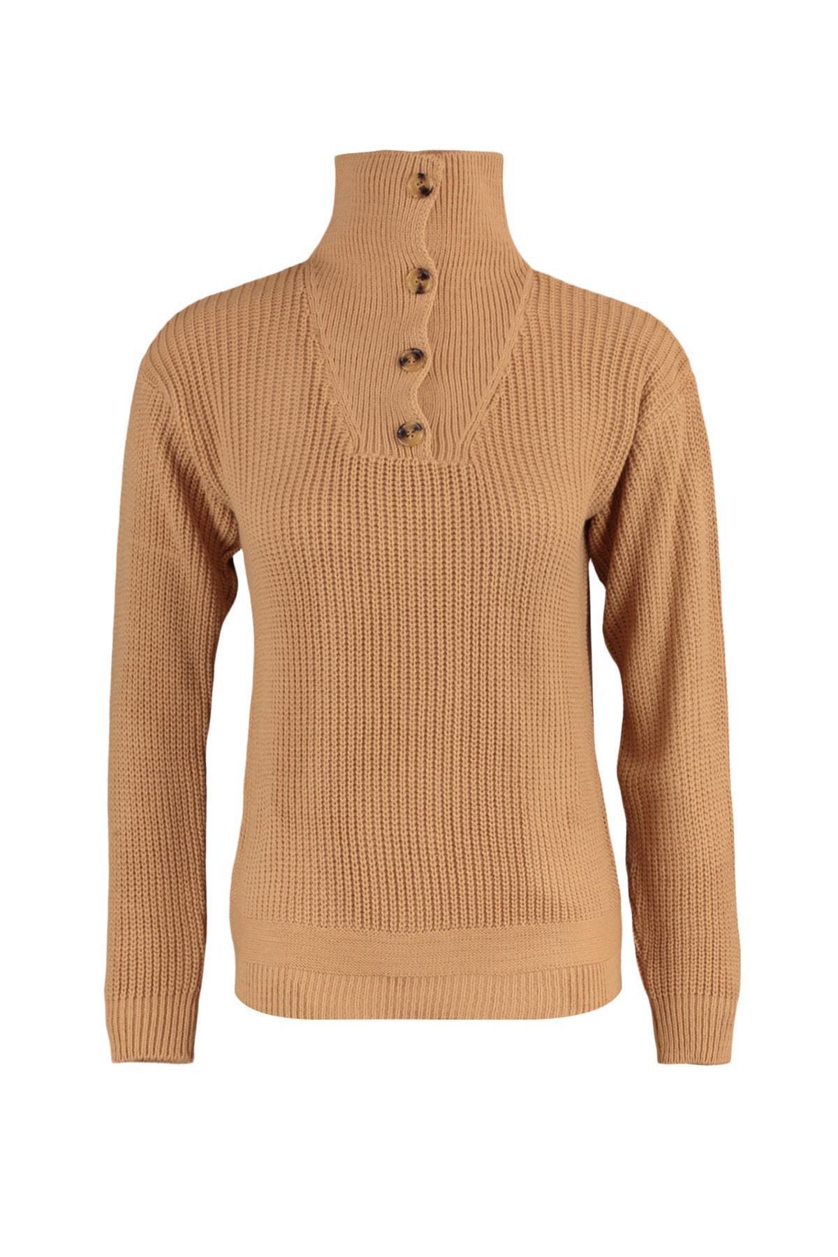 Brown Collar Detailed Knitwear Sweater, , large image number 6