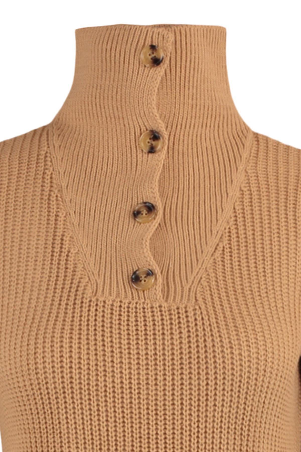 Brown Collar Detailed Knitwear Sweater, , large image number 7