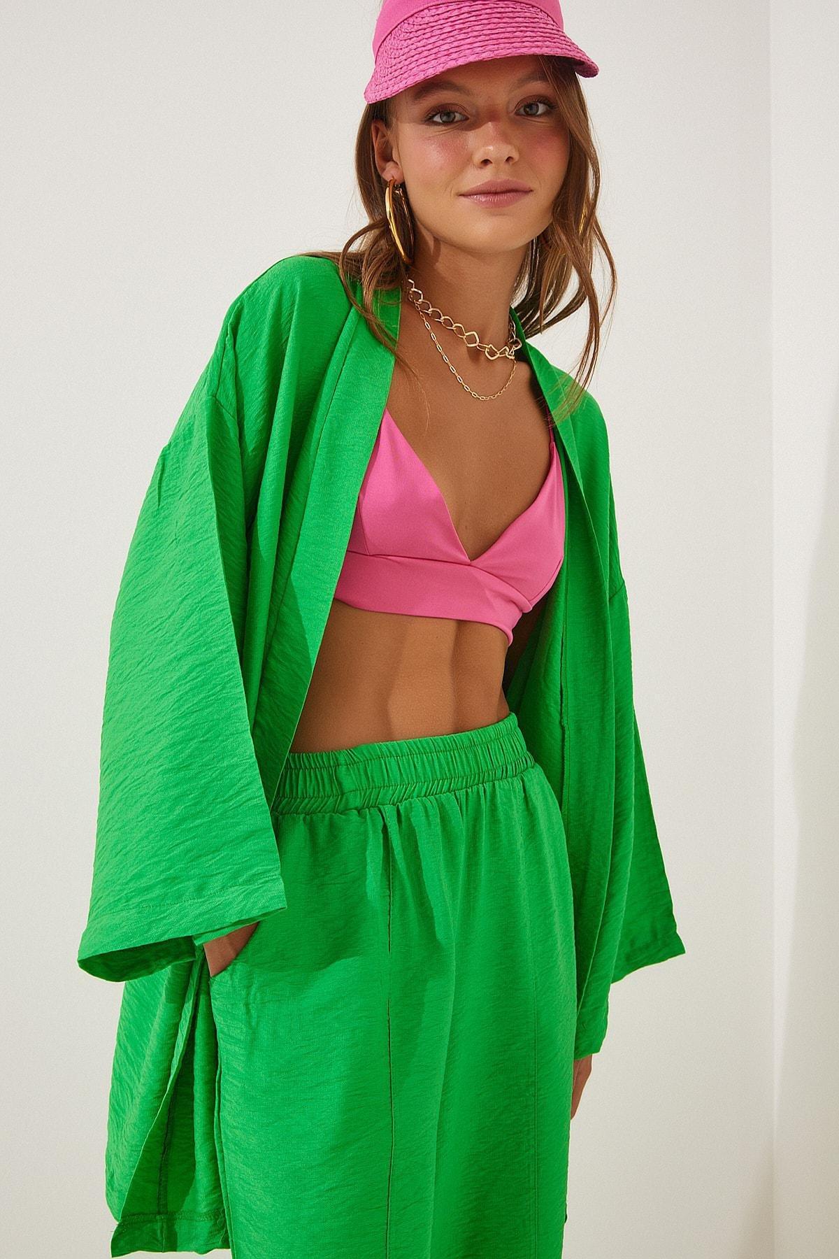 Green V-Neck Co Ord Set, Green, medium