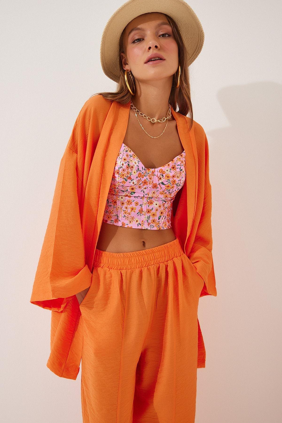 Orange V-Neck Co-Ord Set, , large image number 0