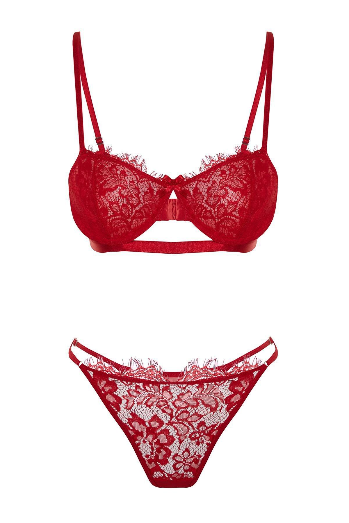 Red Ajoure Underwear Co-Ord Set, , large image number 5
