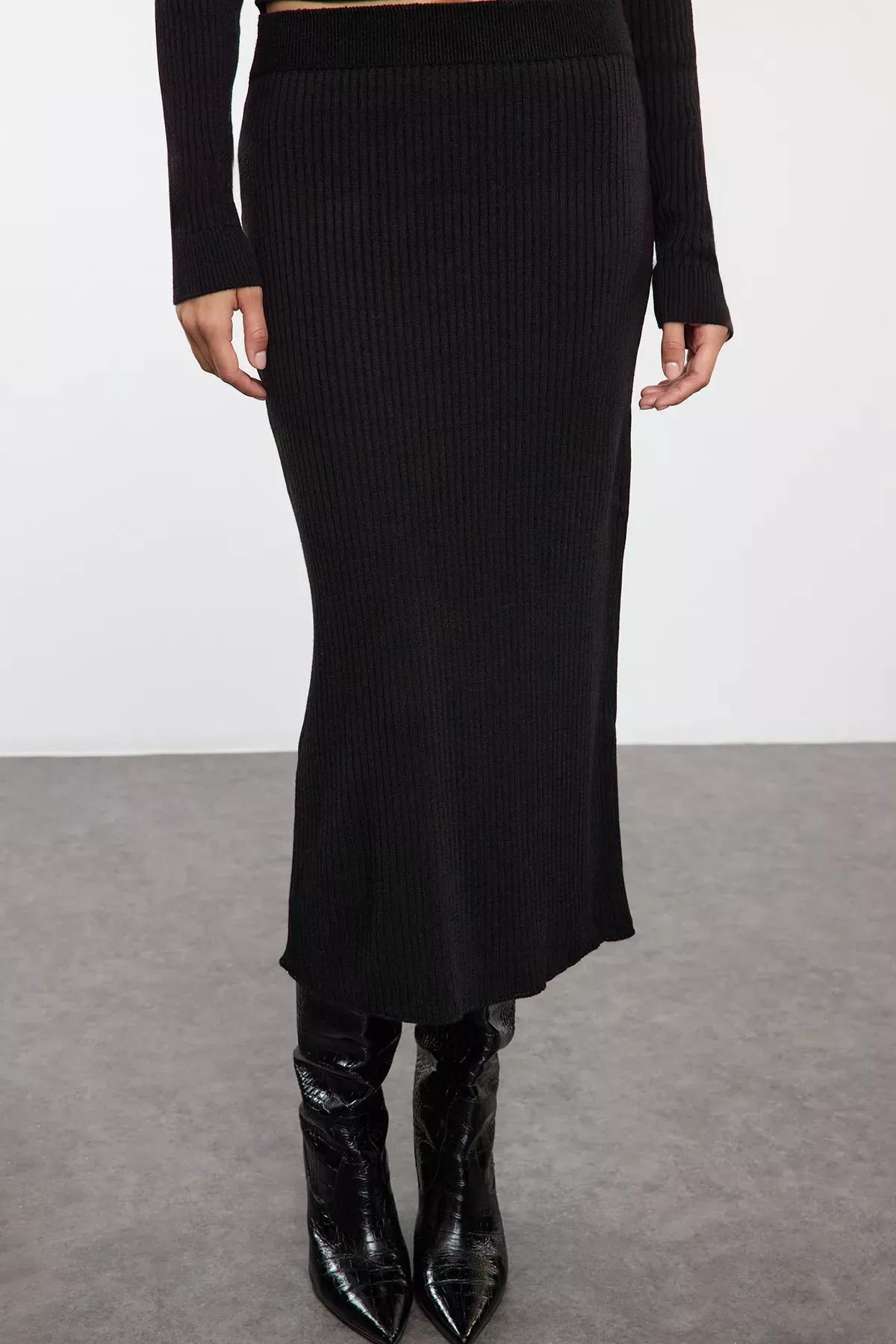Black Crop Skirt Knitwear Bottom-Top Set TWOAW23AU00240, single, , large image number 3