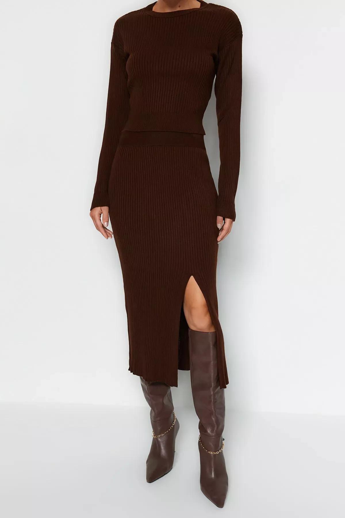 Brown A-Line Off-Shoulder Co-Ord Set, Brown, medium