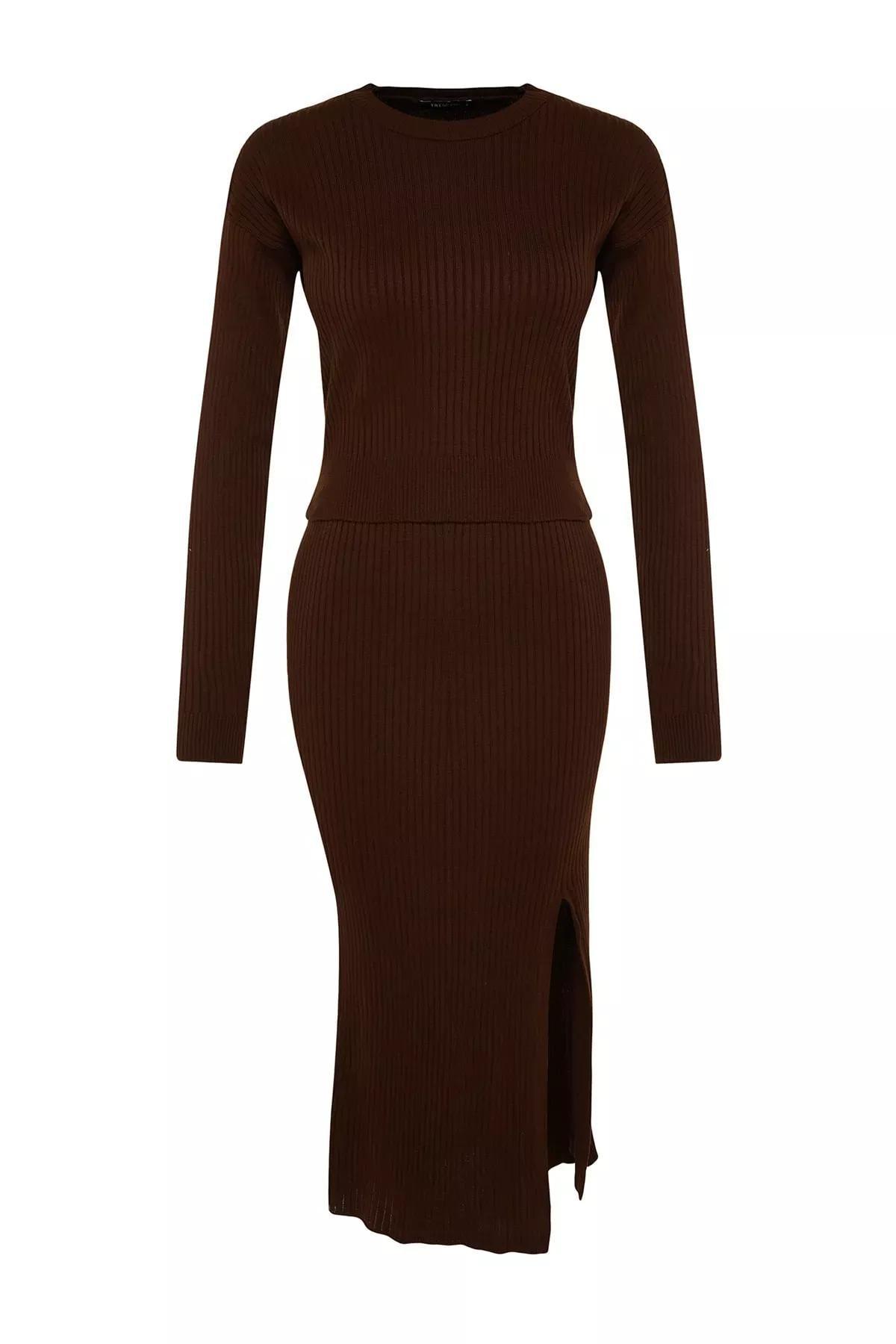 Brown A-Line Off-Shoulder Co-Ord Set, Brown, large image number 5