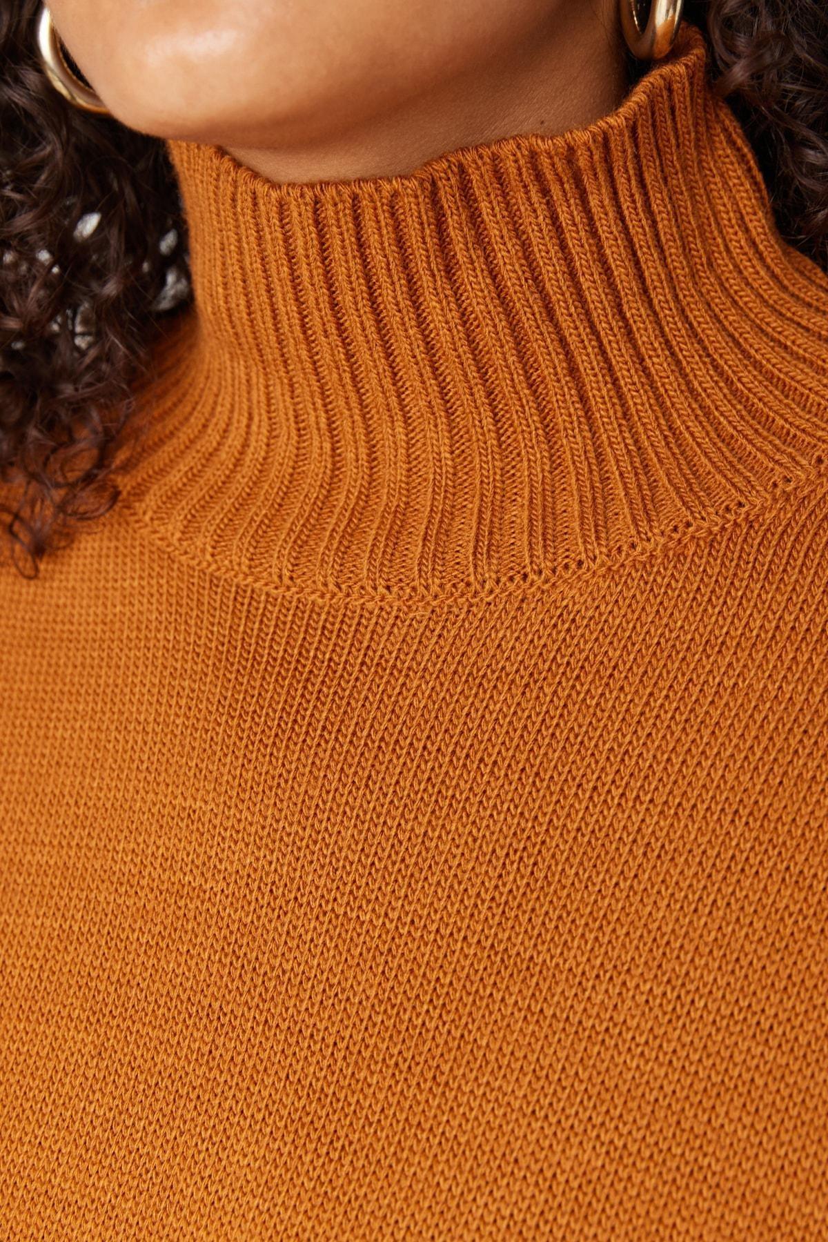 Orange High Neck Plus Size Sweater, , large image number 2