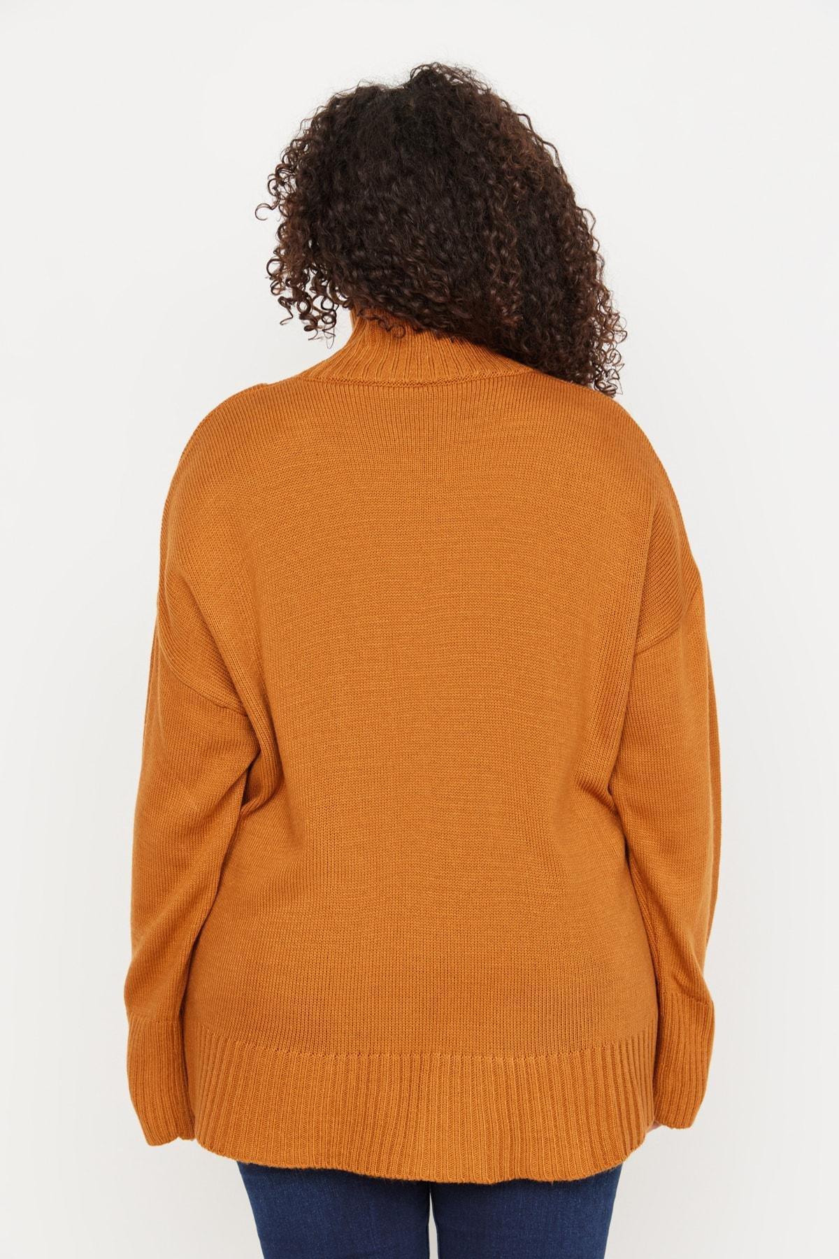 Orange High Neck Plus Size Sweater, , large image number 4