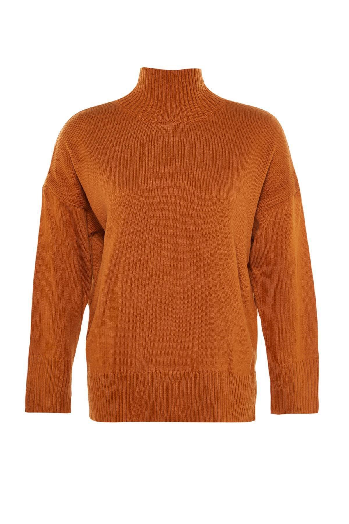 Orange High Neck Plus Size Sweater, , large image number 5