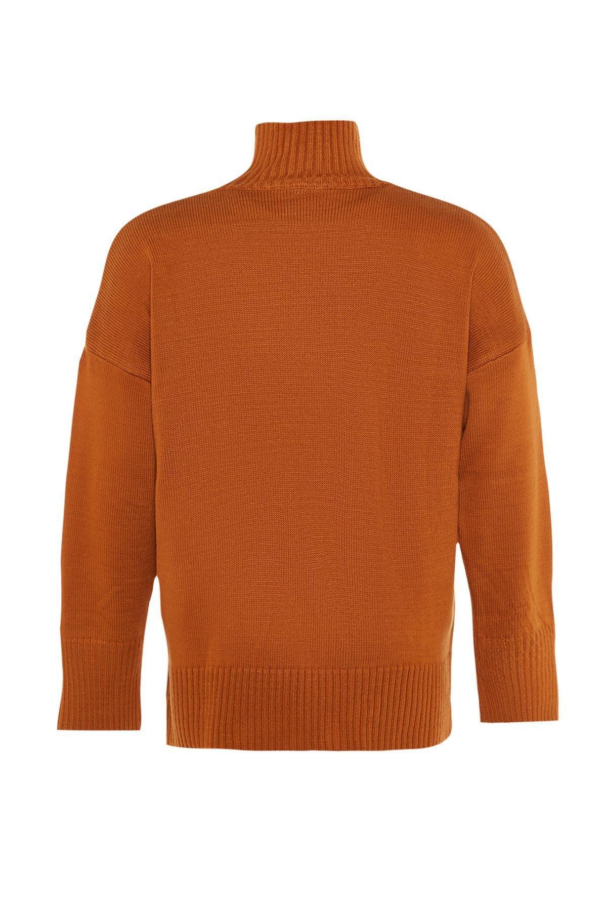 Orange High Neck Plus Size Sweater, , large image number 6