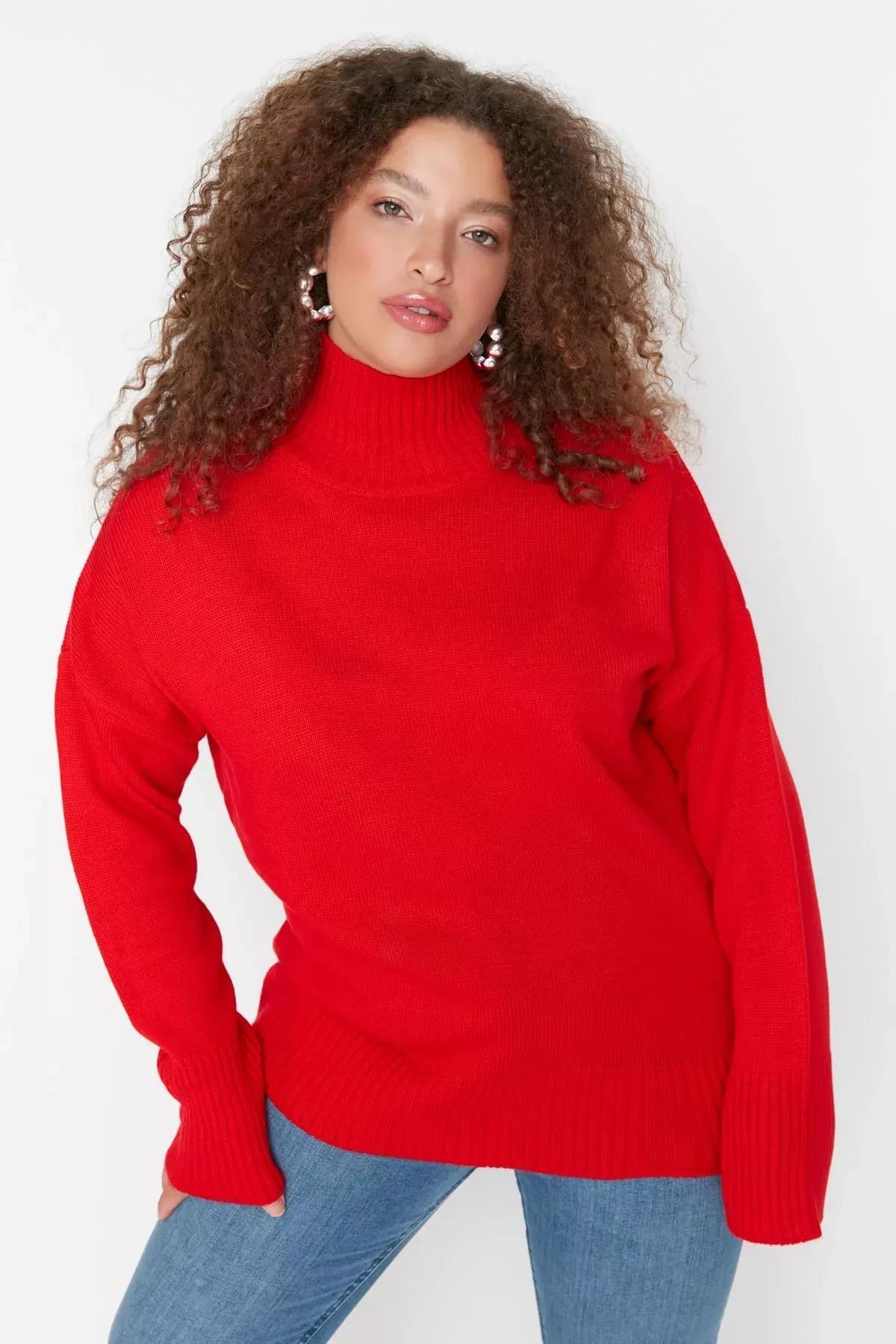 Red Relaxed Plus Size Sweater, Red, medium