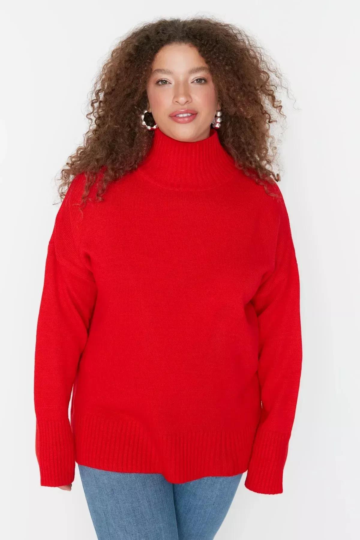 Red Relaxed Plus Size Sweater, Red, large image number 3