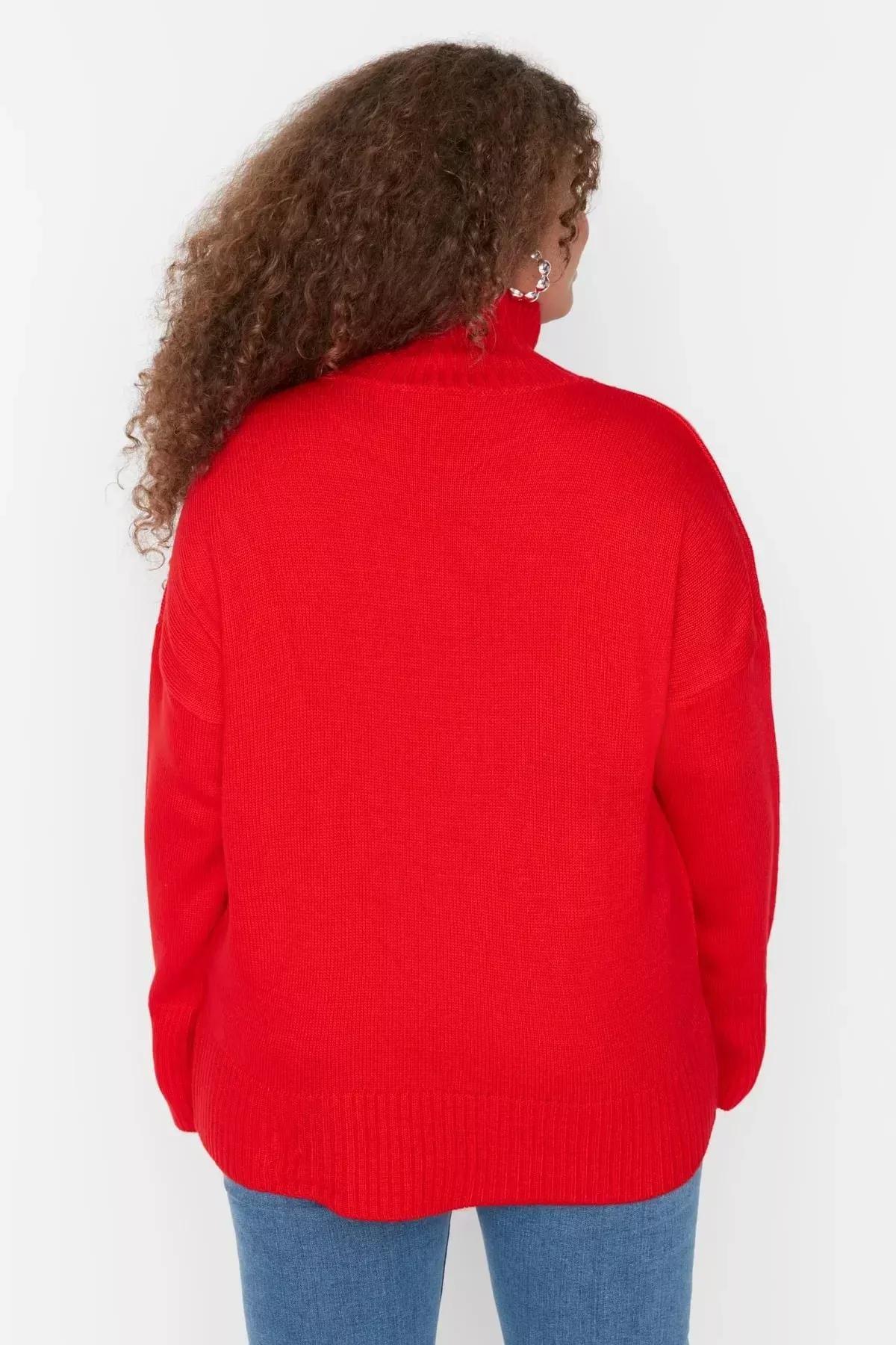 Red Relaxed Plus Size Sweater, Red, large image number 4