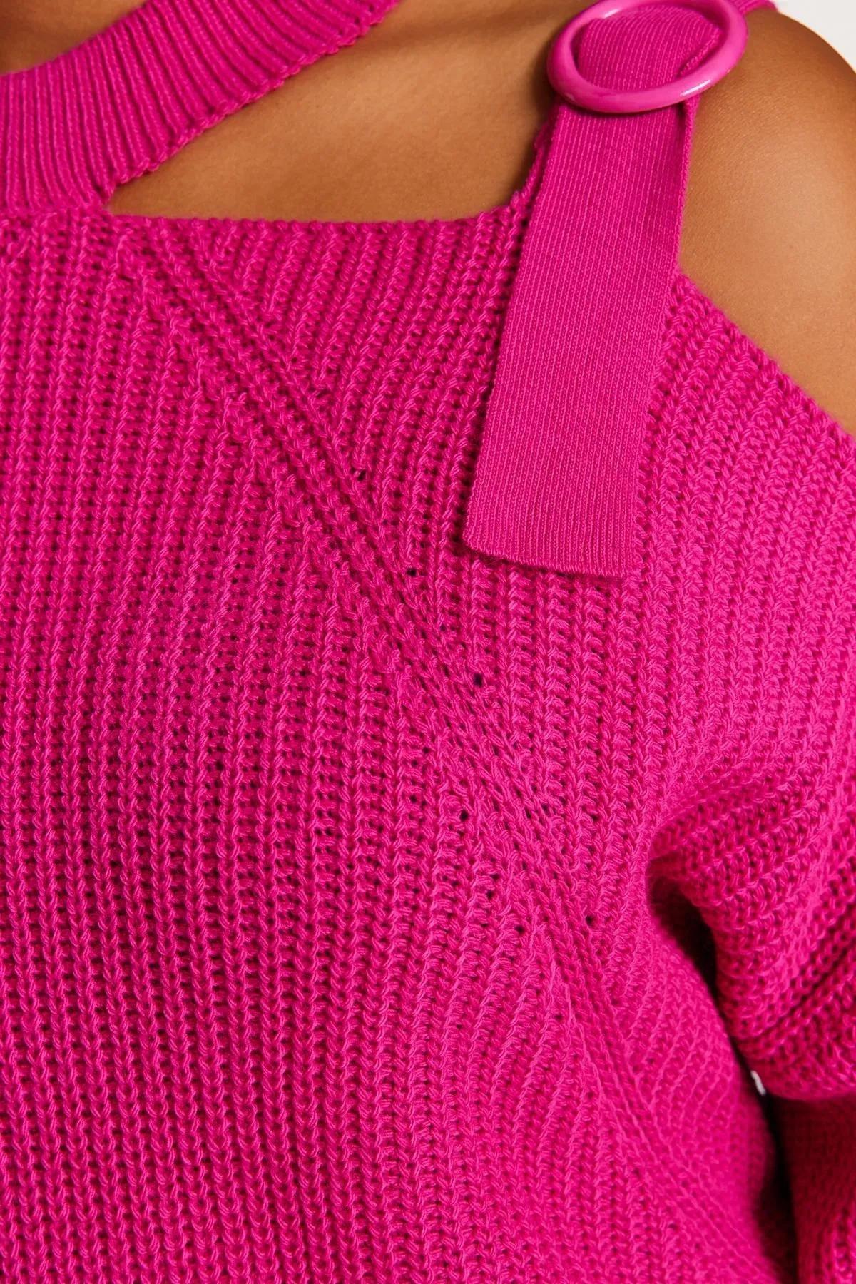 Pink Relaxed Plus Size Sweater, Fuchsia, large image number 3