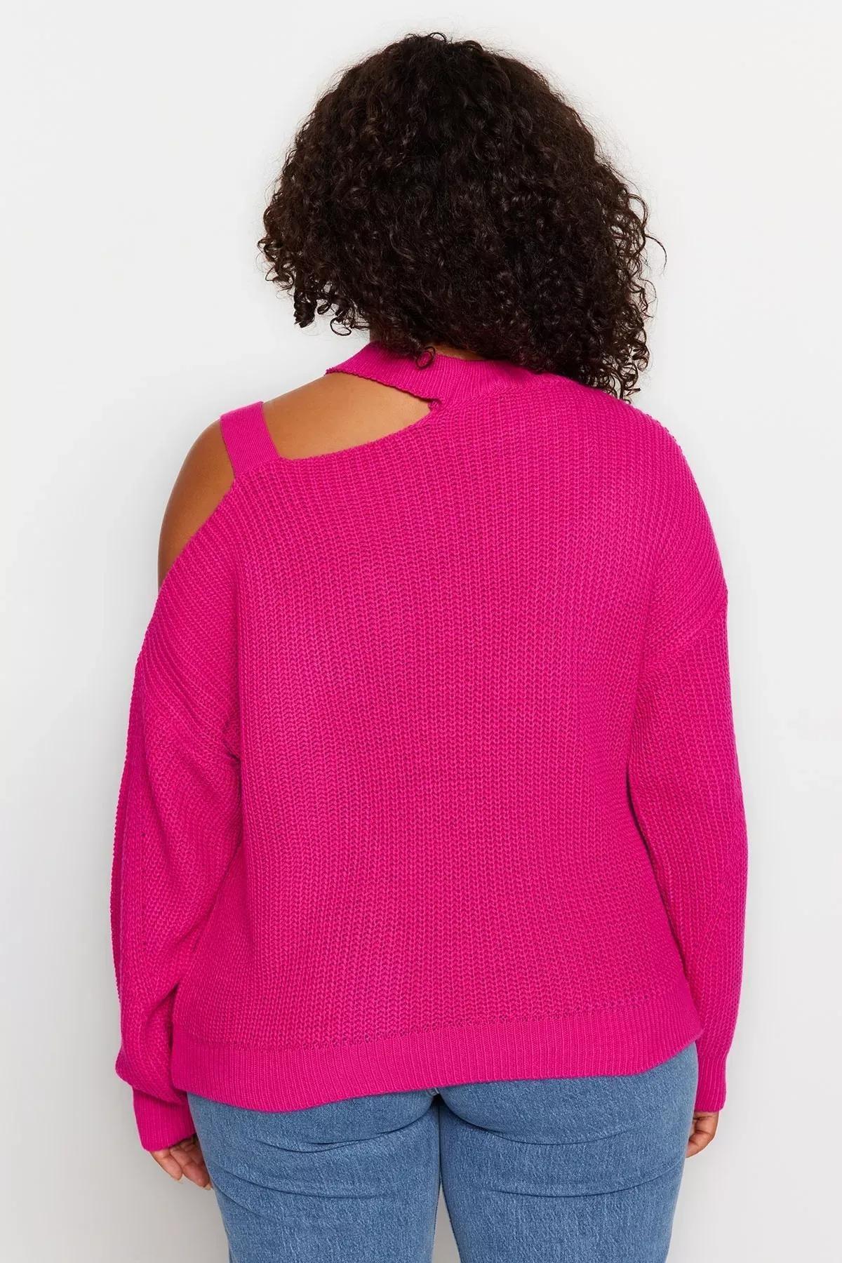 Pink Relaxed Plus Size Sweater, Fuchsia, large image number 4