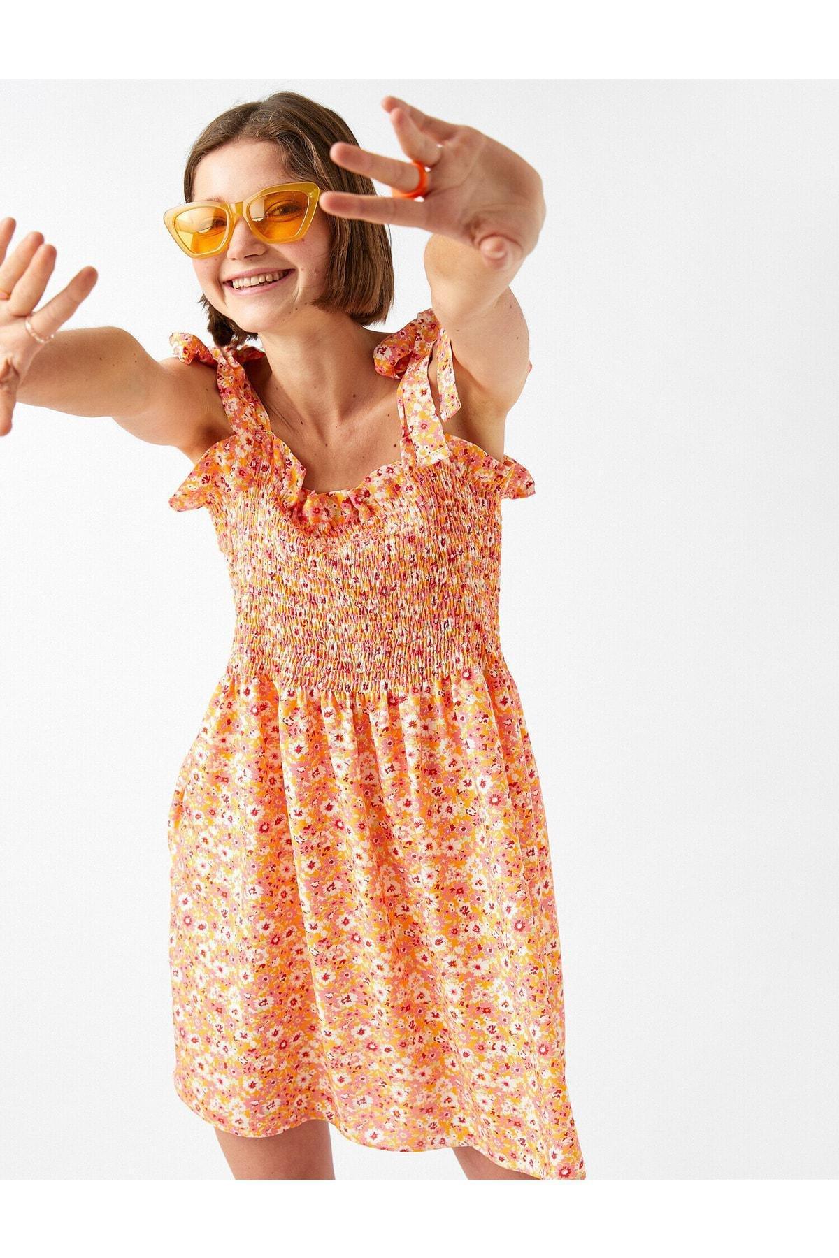 Koton - Orange Floral Gimped Mini Dress