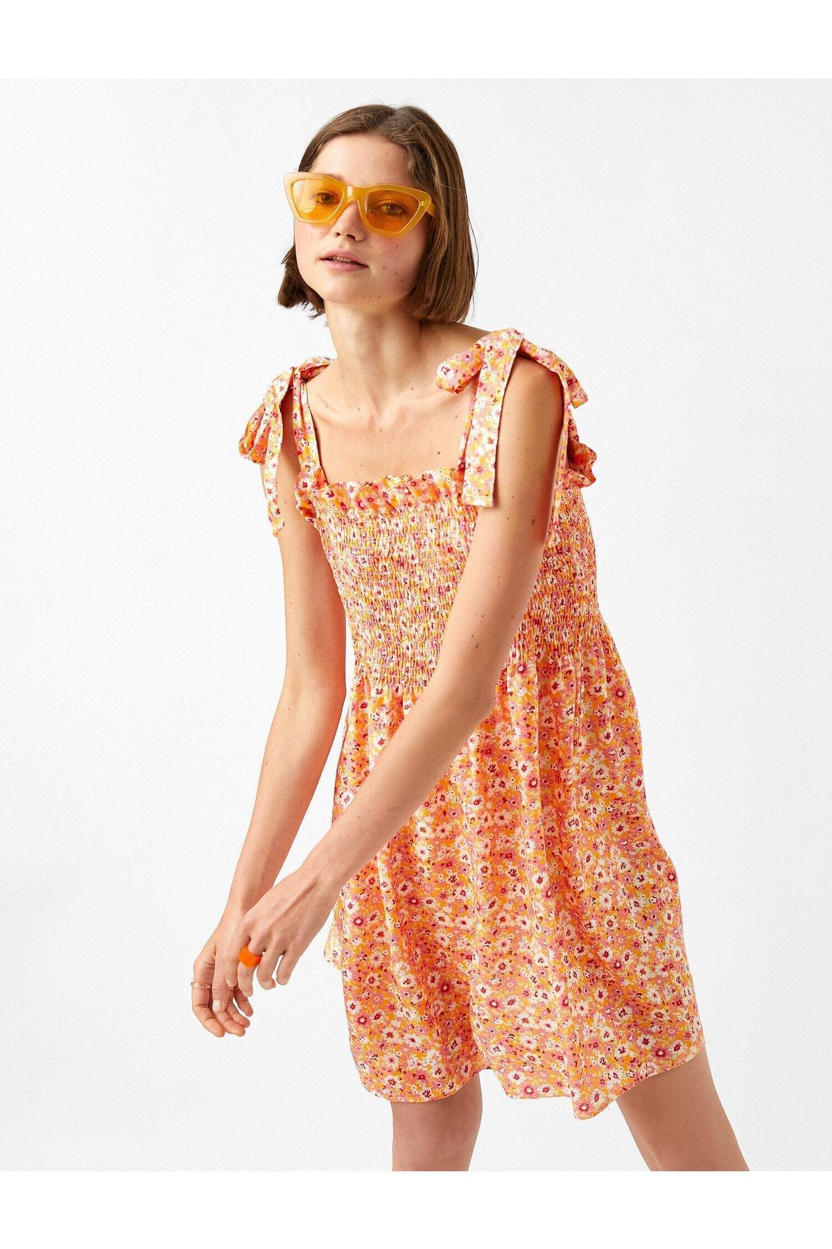 Koton - Orange Floral Gimped Mini Dress