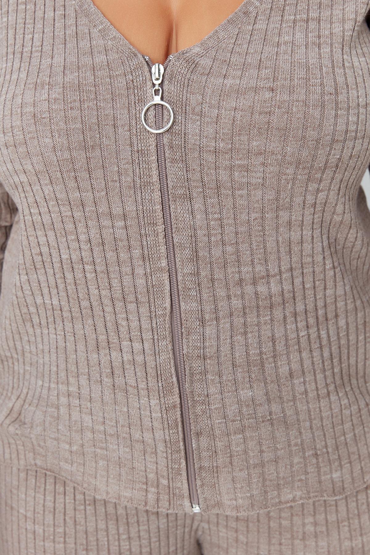 Brown V-Neck Plus Size Co-Ord Set, , large image number 3
