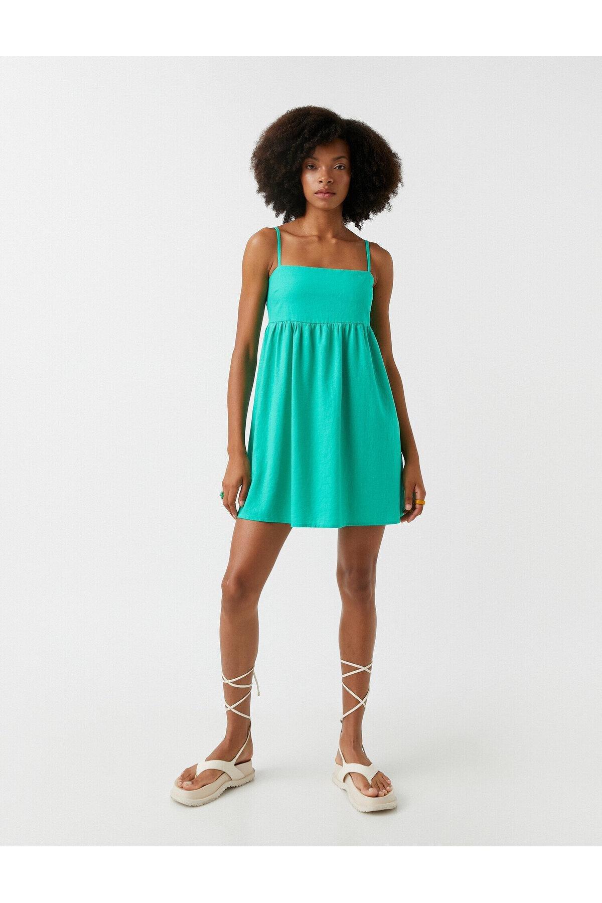 Koton - Green Flared Linen Mini Dress