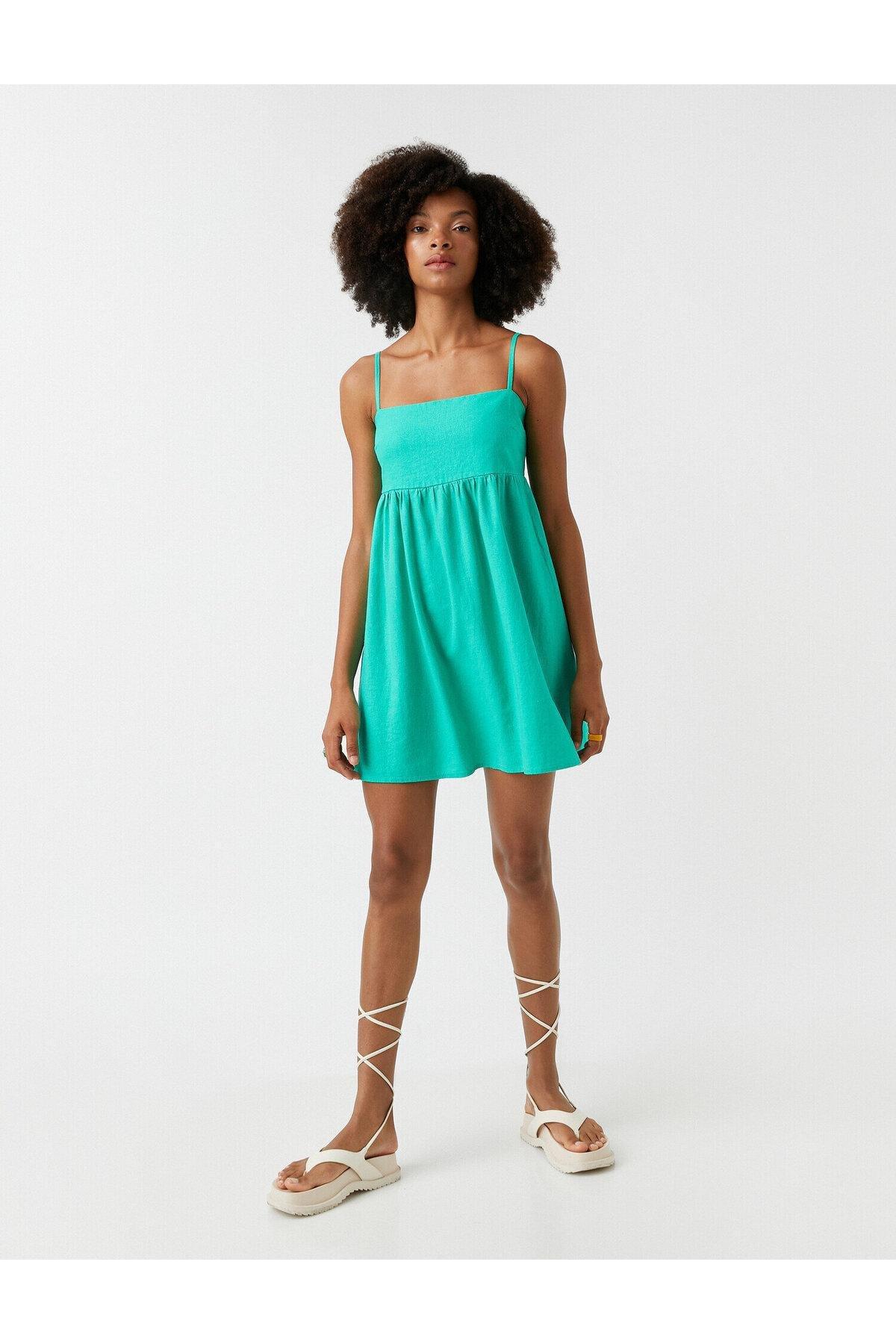 Koton - Green Flared Linen Mini Dress