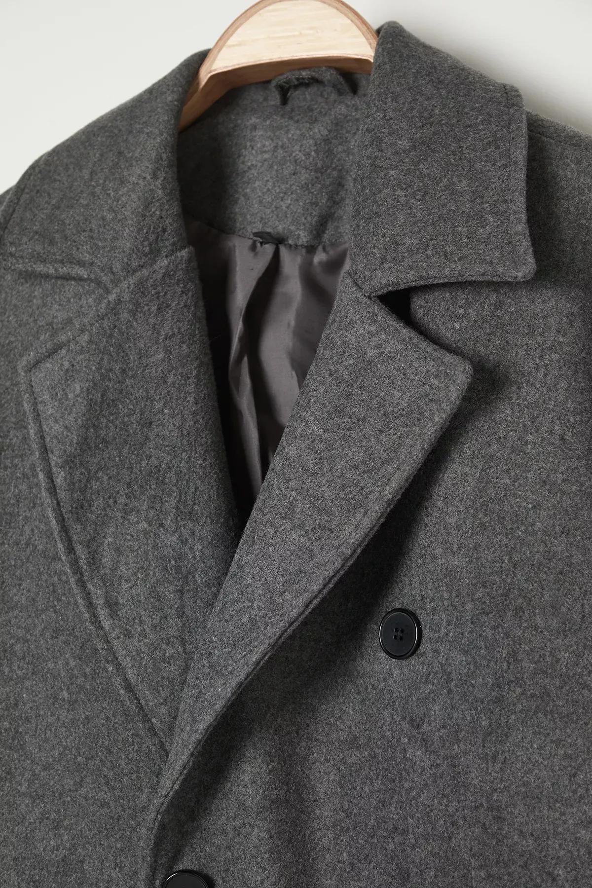Grey Double Breasted Long Cashmere Coat, , large image number 1