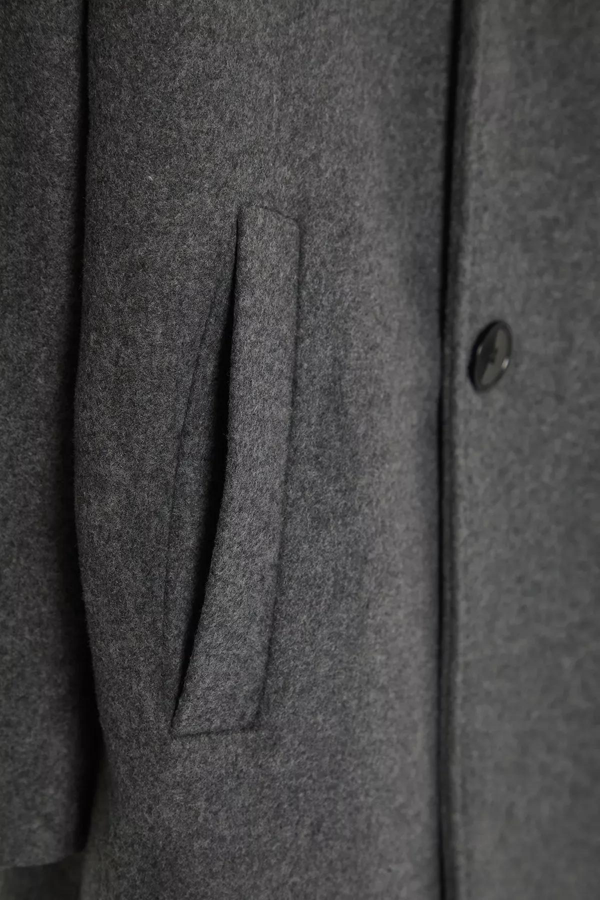 Grey Double Breasted Long Cashmere Coat, , large image number 2